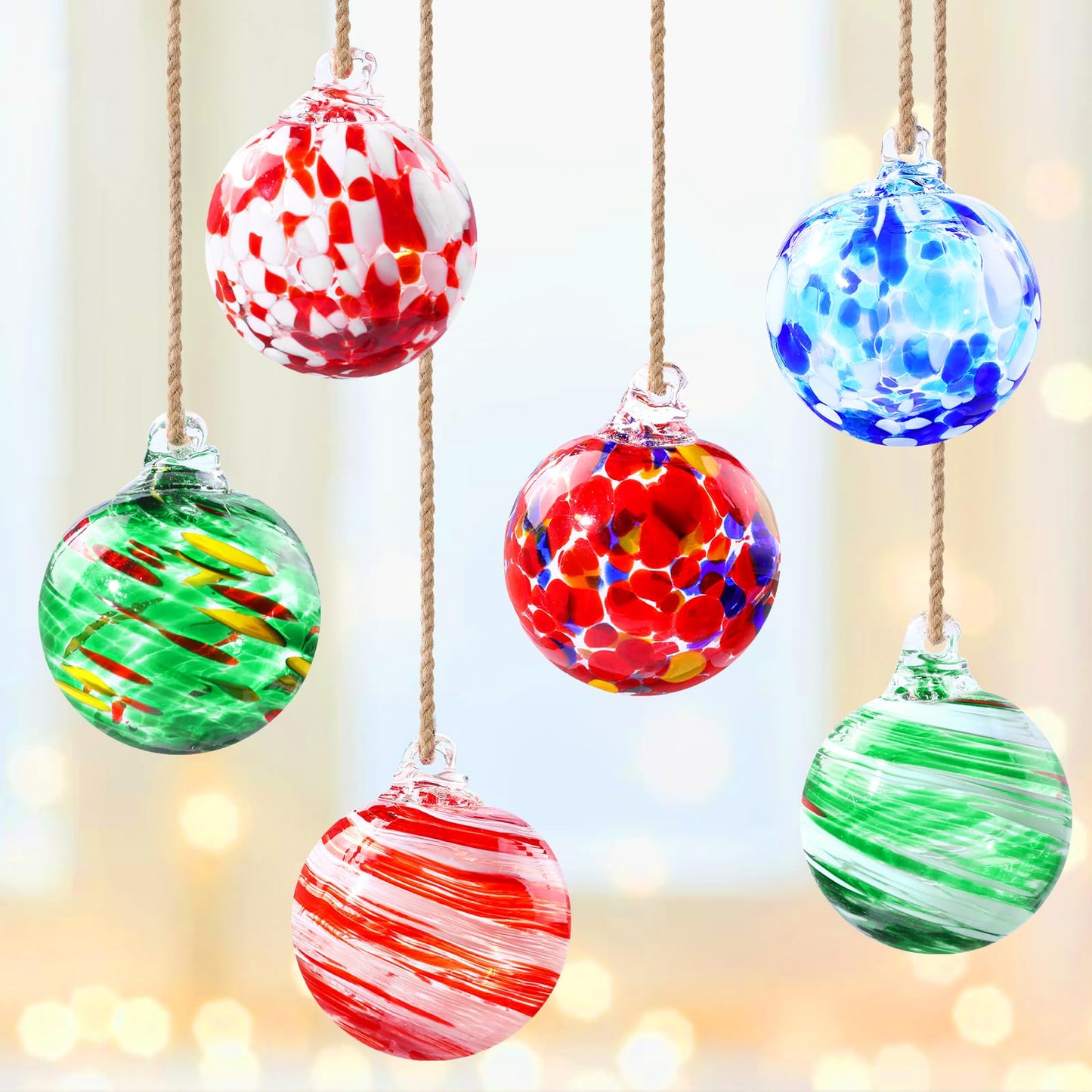 Vellibring 6 PCS Glass Christmas Ball Ornaments,Hand Blown Glass Ornaments Balls Hanging Decor Balls for Xmas Tree Home Window Outdoor Garden Patio Decoration