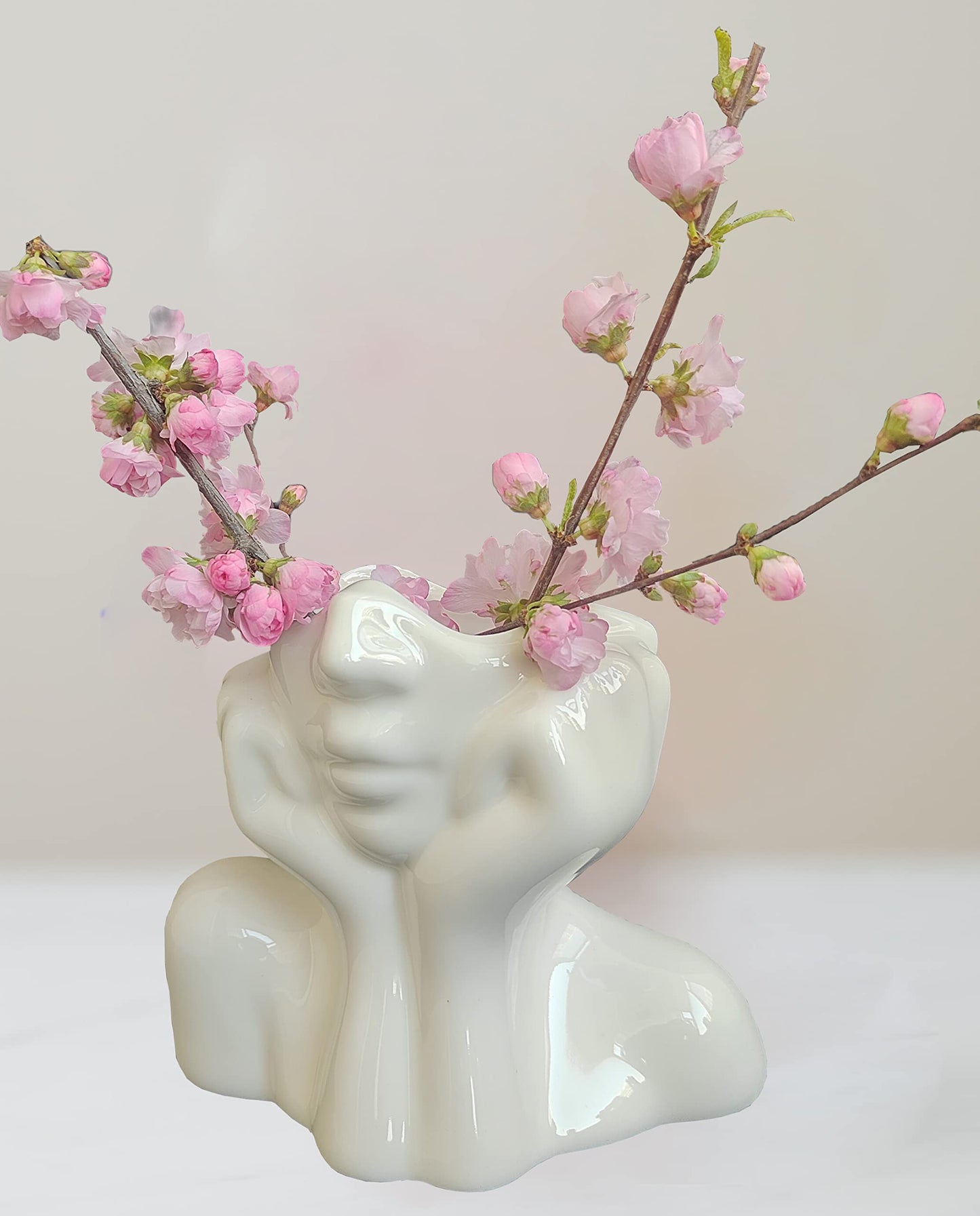 White Face Vase Unique Ceramic Vase for Room,Office,Home Decor