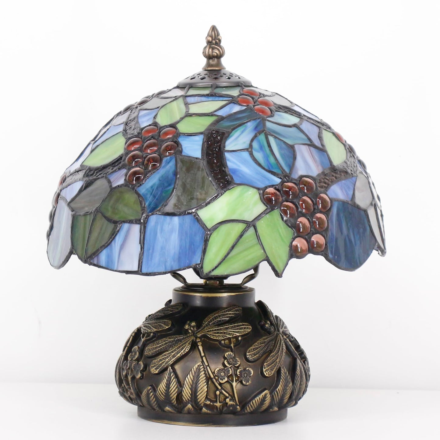 Small Tiffany Table Lamp Amber Grapes Style Glass Desk Lamp 10X11.5 Inch