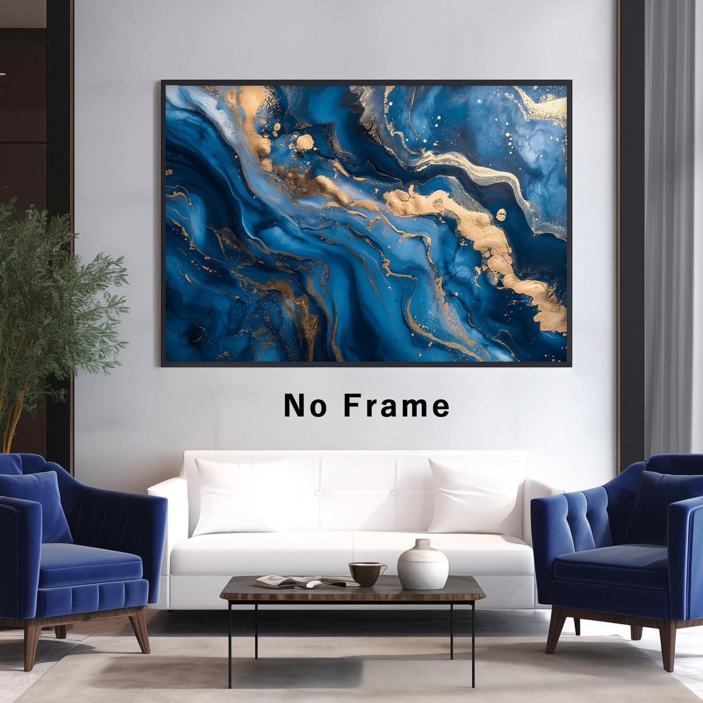 Tevenuktla Blue Gold Marble Wall Art Navy Abstract Painting Gold Abstract Pictures for Living Room Modern Posters Navy Blue Painting Marble Canvas Print 16x24inch No Frame