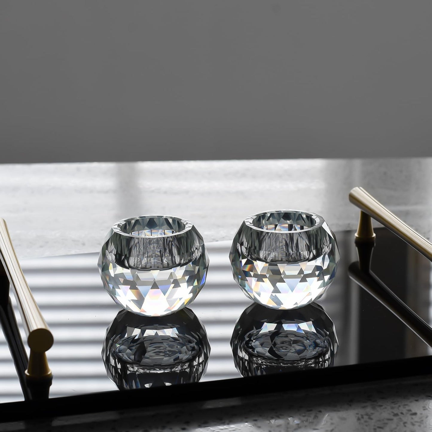 Crystal Candle Holders Set of 2, Tea Wax Ultra Elegant & Modern Centerpiece Home Décor,Wedding,Scented Candle Holder