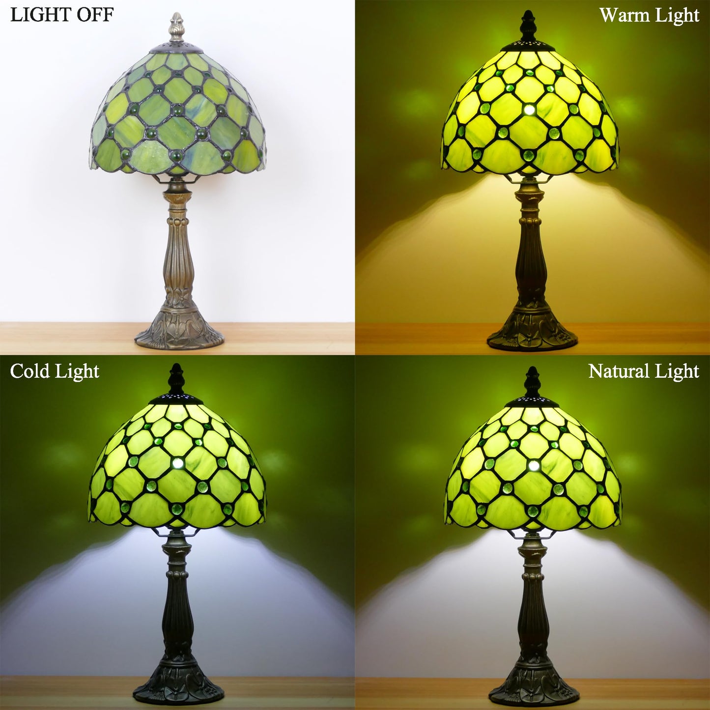 WFAYNTIFL Small Tiffany Lamp Green Yellow Pearl Style W8H14.5 Inch