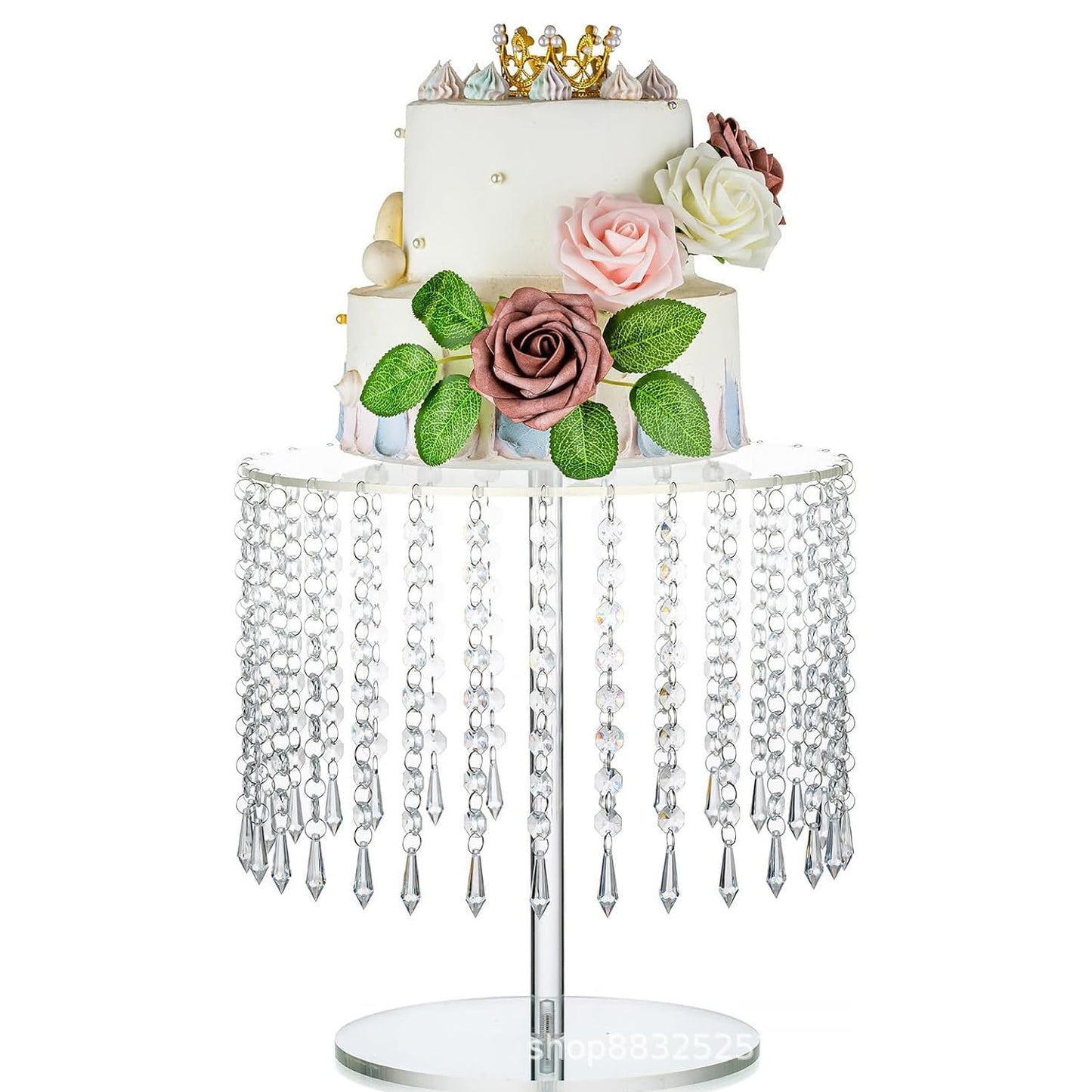 SealSee Acrylic cake stand, Acrylic Cake Rack Circular Cupcake Rack Dessert Display Rack With Crystal Chandelier For Wedding Birthday Party Table Decoration (Middle)