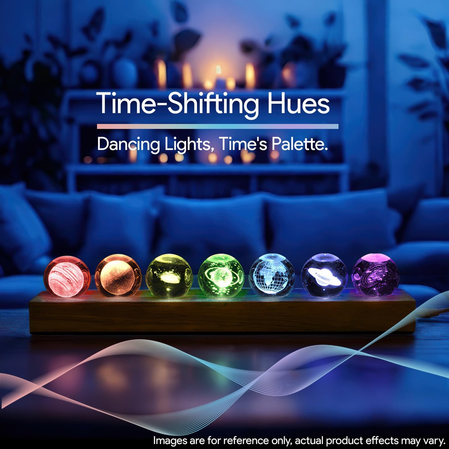NoelWink 7 Pcs Planet Crystal Ball Night Light Lamp with LED Wooden Base, Astronomy Gifts,3D Galaxy Moon Saturn Crystal Ball Nightlight for Meditation Positive Energy Decoration Balls Set for Home