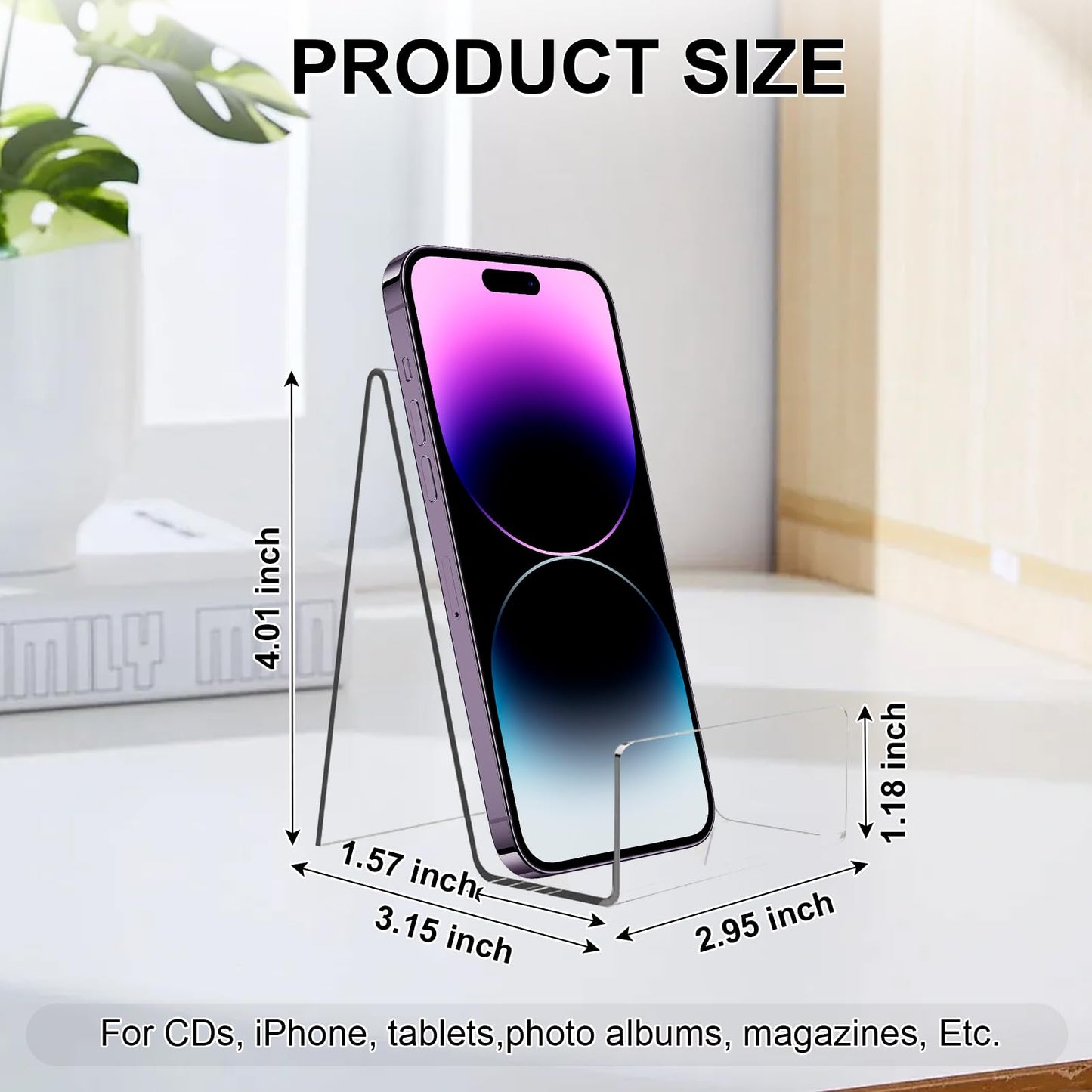 Ukontagood Acrylic Book Display Stand, 4''×3'' Acrylic Stand with Ledge, Clear Acrylic Book Display Easel, Transparent Display Stand Holder for Album, CD, Picture, Artworks, Phone, Tablet (24)