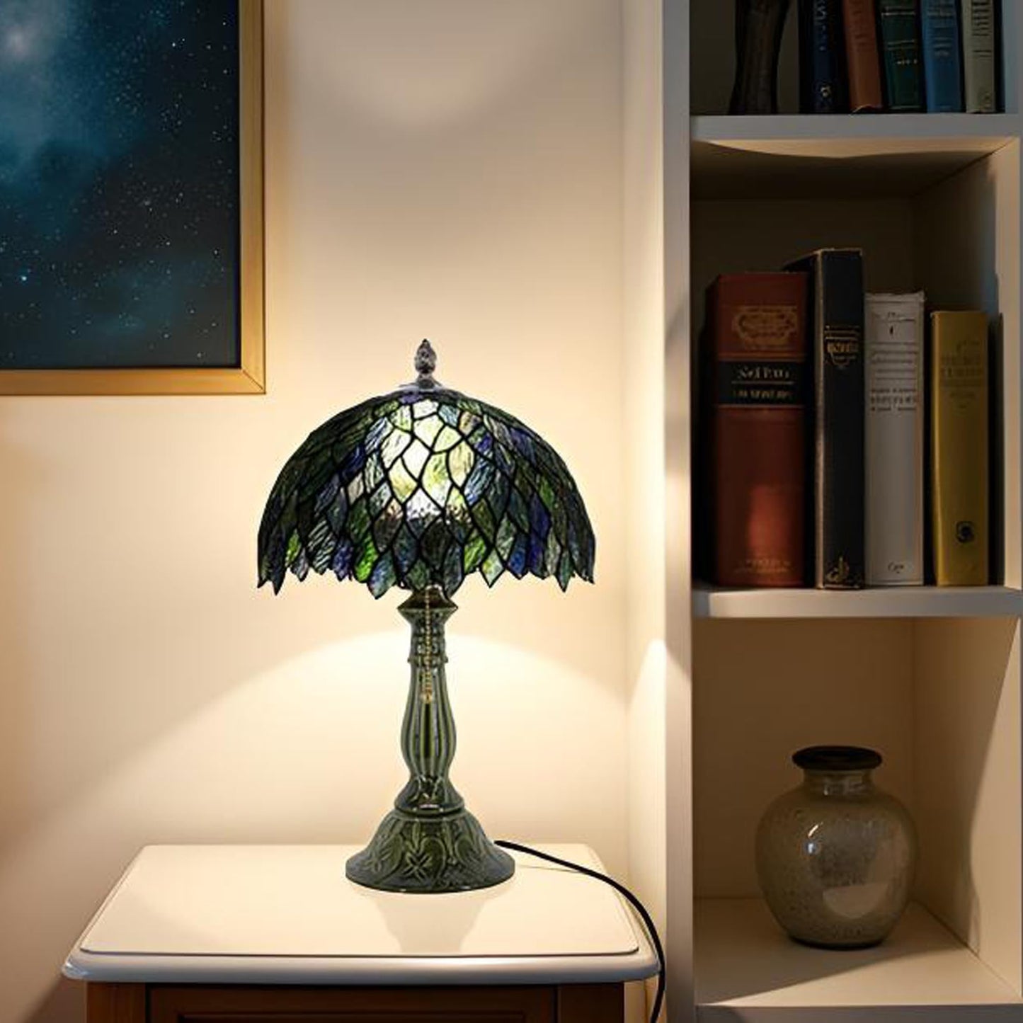 MQYXH Tiffany Style Stained Glass Table Lamp 18.5 Inch - Multicolor Leaf