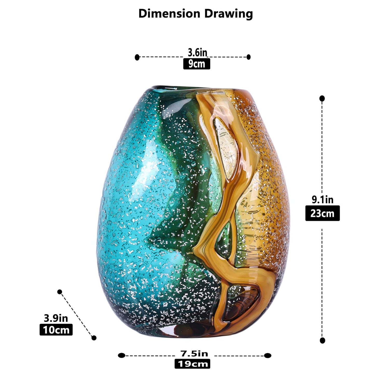PlivBloom Teal Glass Vase,Hand Blown Green Glass Flower Vases Bulk,Murano Glass Vases,Unique Table Glass Decor, Flowers with Vase Decorative,Teal Vase Decor,for Bookshelf,Living Room,Office,Gift (S)