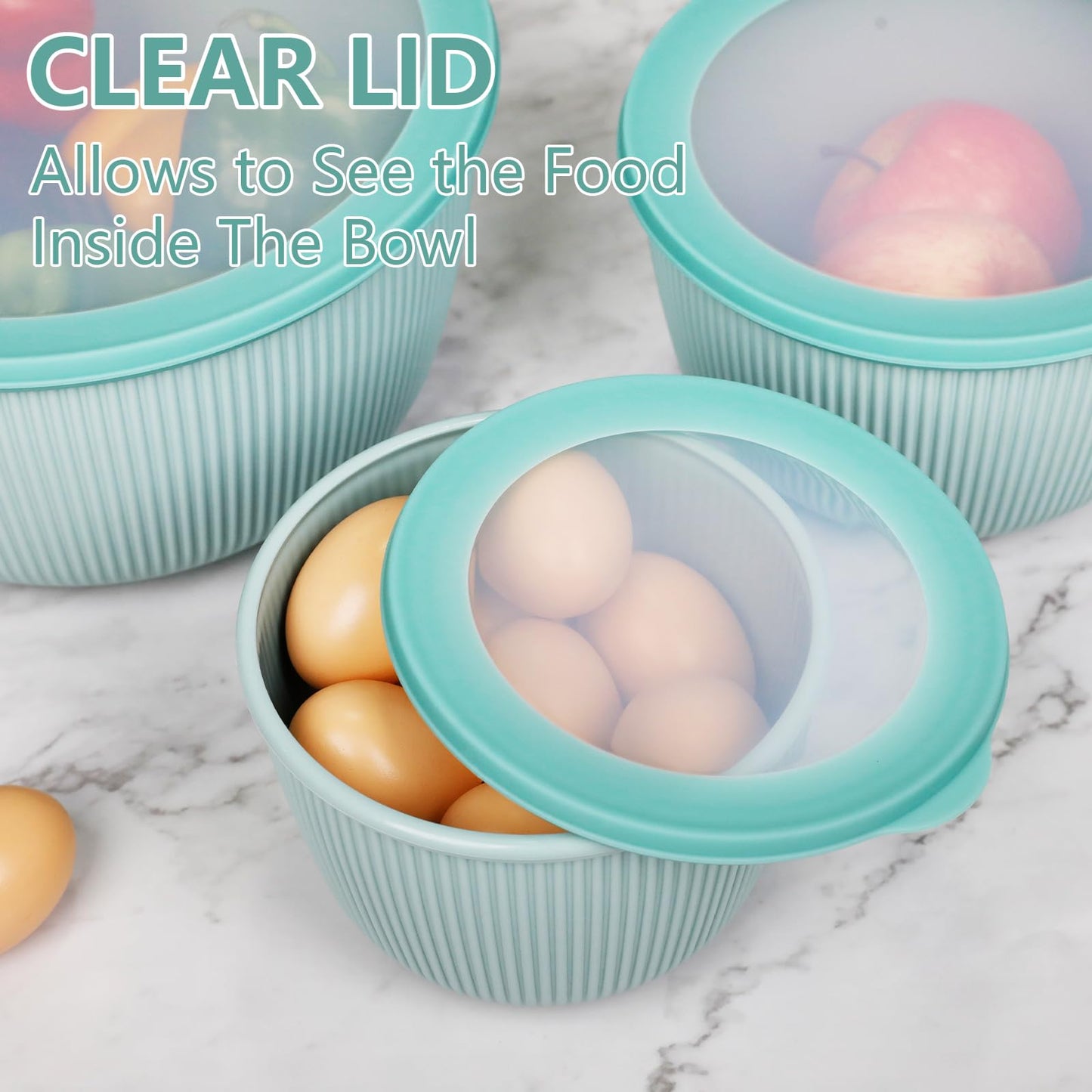 BoxedHome 4.97 Quarts Mixing Bowls with Lids - 8 Piece Plastic Nesting Bowl Set includes 4 Prep Bowls and 4 Lids, Microwave and Dishwasher Safe, Green