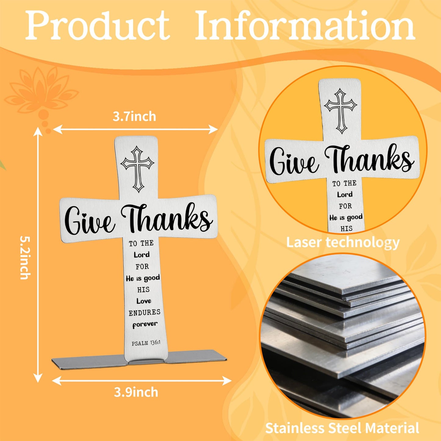 Christian Thank You Desk Cross Psalm 136:1 Encouragement Gift for Coworker Teacher Nurse Friend, Appreciation Graduation Inspirational Office Desk Decor, DSH897