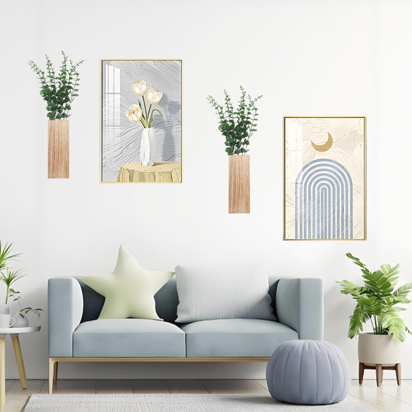 Wuyituart 2 Pack Wood Wall Planter Vase with Artificial Eucalyptus, Natural