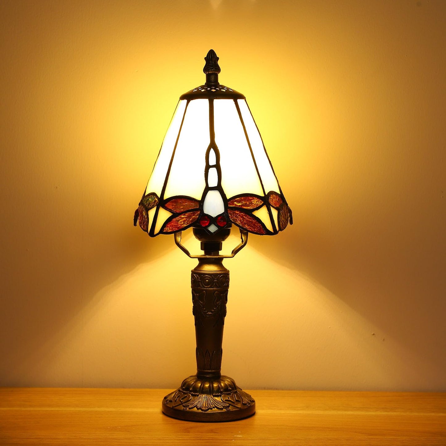 FUMAT Tiffany Small Table Lamp 3-Way Color Temperatures Dragonfly Stained Glass Table Lamps for Living Room, Bedroom Bedside Nightstand Night Light Home Office Desk Lamp+LED Bulb,6X6X12.5Inch