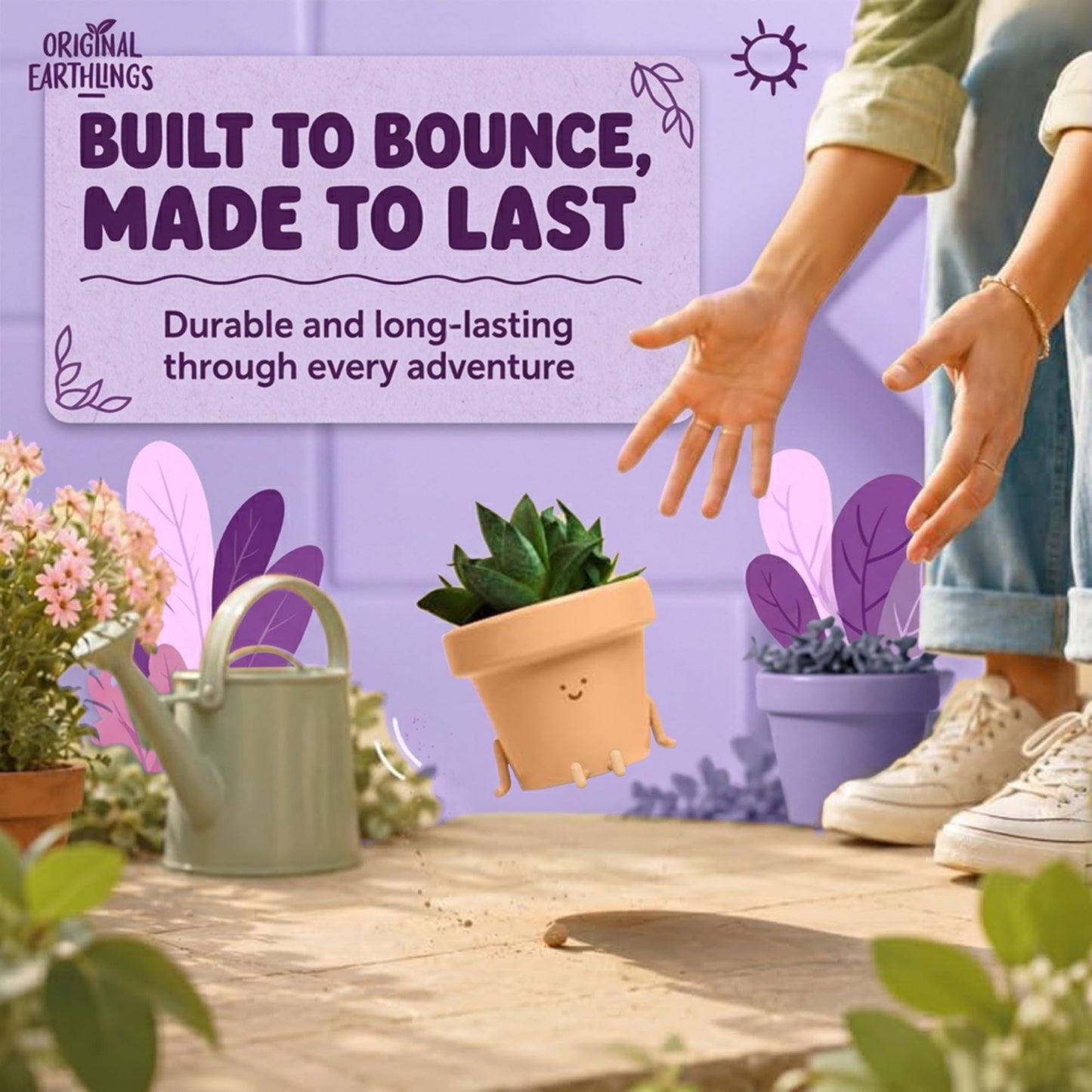 Original Earthlings Legs Out Pot - 4 Inch Cute Plant Pot - Plastic Funny Planter with Drainage, Unique Cactus Plant Lover Gift, Succulent Face Flower Pot, Desk Plant, Table Top Decor, & Home Gifts