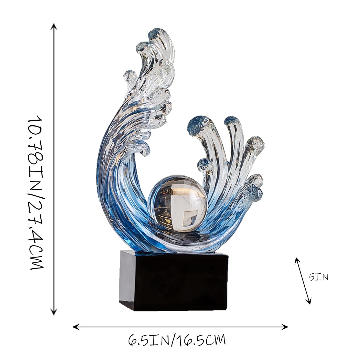XYQXYQ Modern Abstract Decorative Wave Statue, Blue Abstract Art Home Decor,Crystal Ball Art Wave Resin Sculpture, Office Desk Stand, Dining Table Center Decorative Aesthetics (A,Navy-Blue)