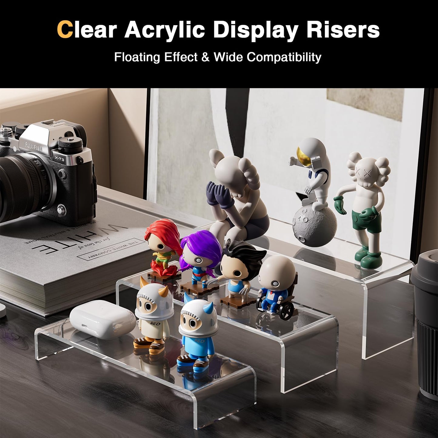 Acrylic Display Risers, 6 Pcs 12" Large Acrylic Risers Stand, 6Pcs 12" Large Acrylic Risers Thickened to 5mm Clear Rectangular Tiered Display Shelf for Cupcake Jewelry Gemstone Curio Figurines Collectibles