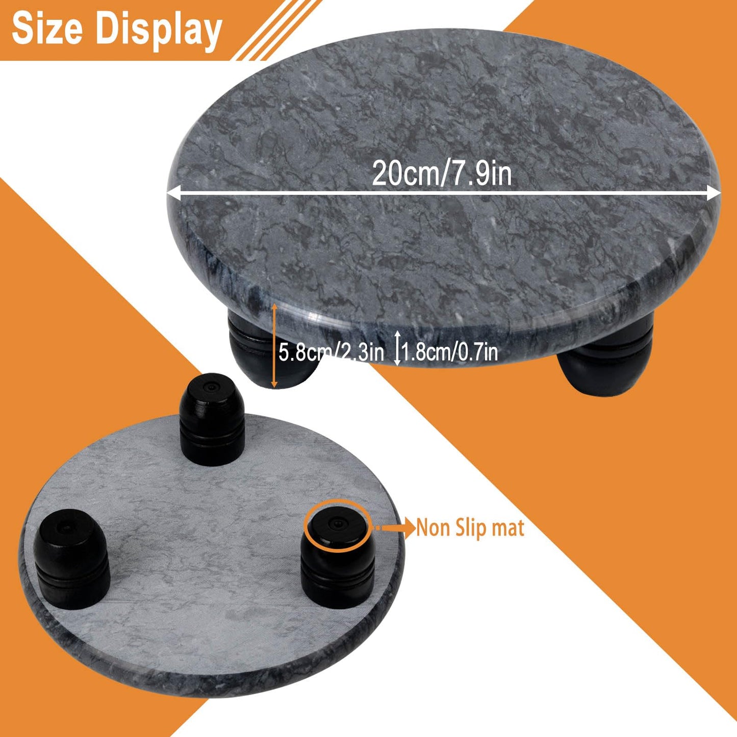 SIPARUI Decorative Round Marble Riser for Display,Marble Pedestal Tray for Home,Kitchen and Bathroom Countertop Organizer Counter Decor Tray.The Decorative Tray Non-slip,Stable（Black Gray）