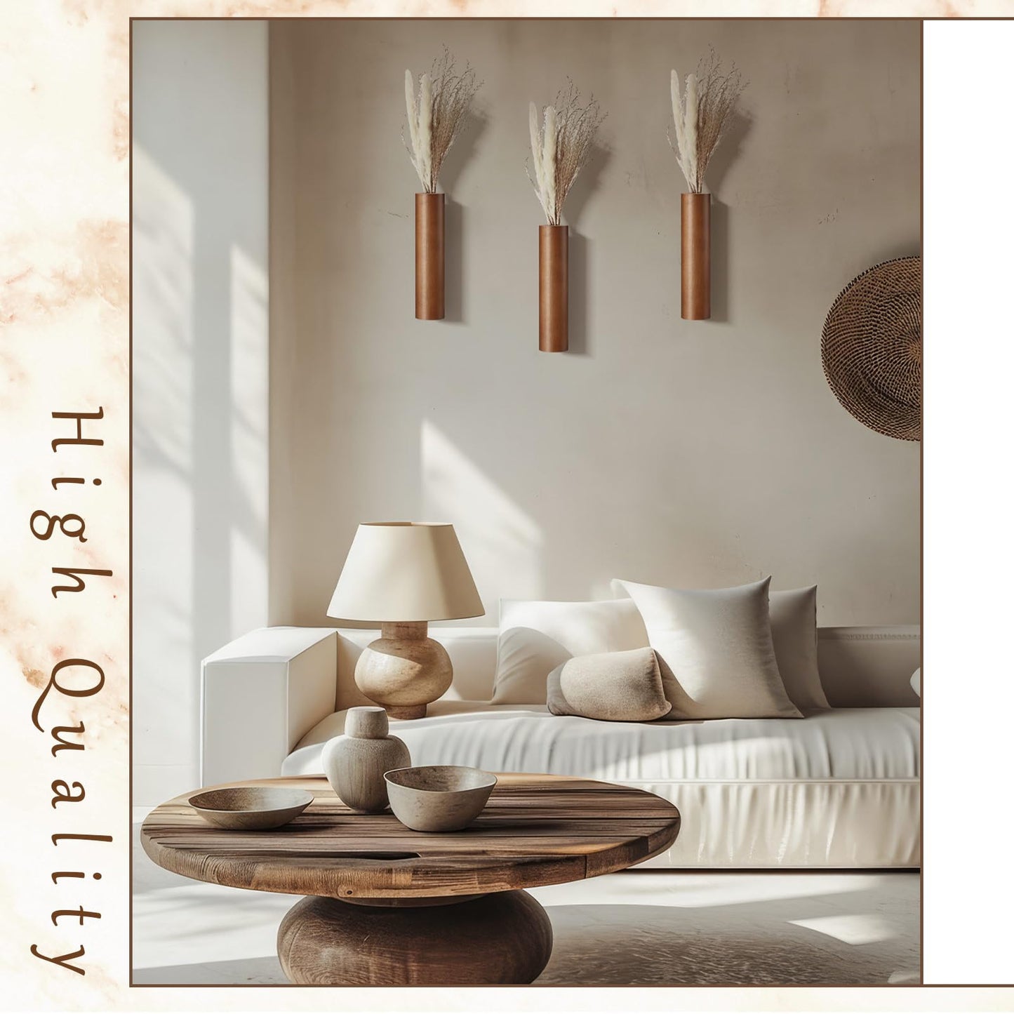 4 Pack Wood Indoor Wall Planter Modern Mounted Wooden Vases Home Wall Decor for Living Room Bedroom Bathroom for Dried Flowers and Greenery Plants
