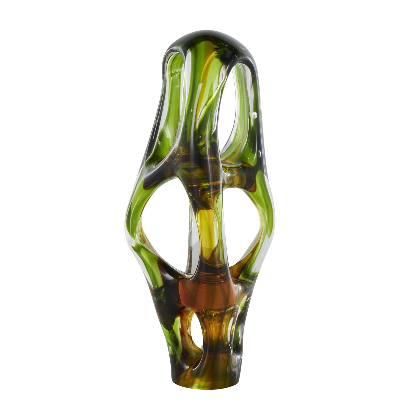 Deco 79 Glass Abstract Decorative Sculpture Ombre Cutout Home Decor Statue with Amber Accents, Accent Figurine 6" x 5" x 16", Green