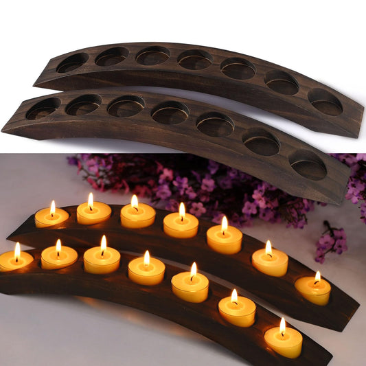 Wood Bridge Candle Stand, Tea Light Arch Holder, 7 in 1 Tea Candle Holder Dining Table Centerpiece - 2 PCS Rustic Wooden Color