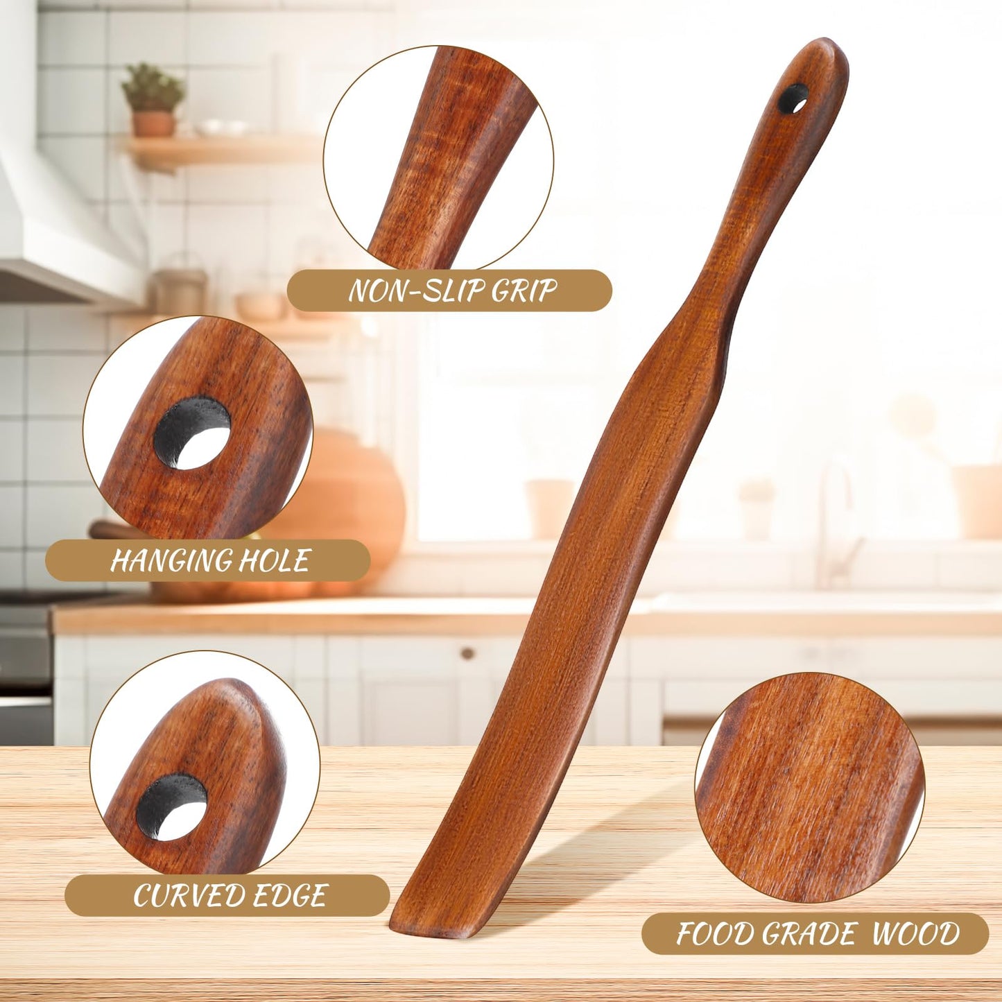 LemonRoad 12 Pack Wooden Spurtle for Sourdough Starter, Mixing, Reaching Bottom of Jar, Dough Whisk, Long Handle Jar Spatula, Spurtles Kitchen Tools Teak Wood Kitchen Utensils Kit for Baking, Cooking