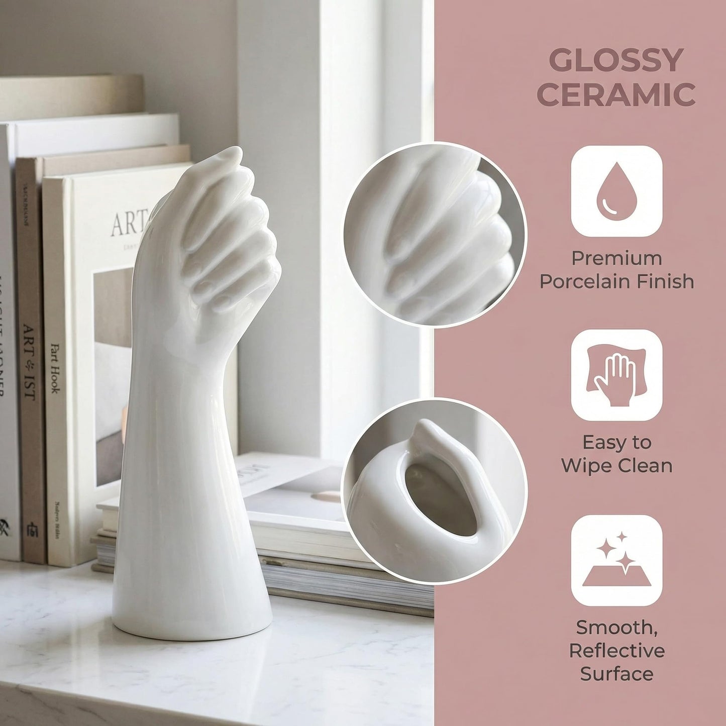 Unique Flower Vase - Mannequin Hand Ceramic Hand Vase, 9 Inch Modern Art White Arm Vase Unique for Dried Flowers, Unique Tabletop Decor for Home Office Desk