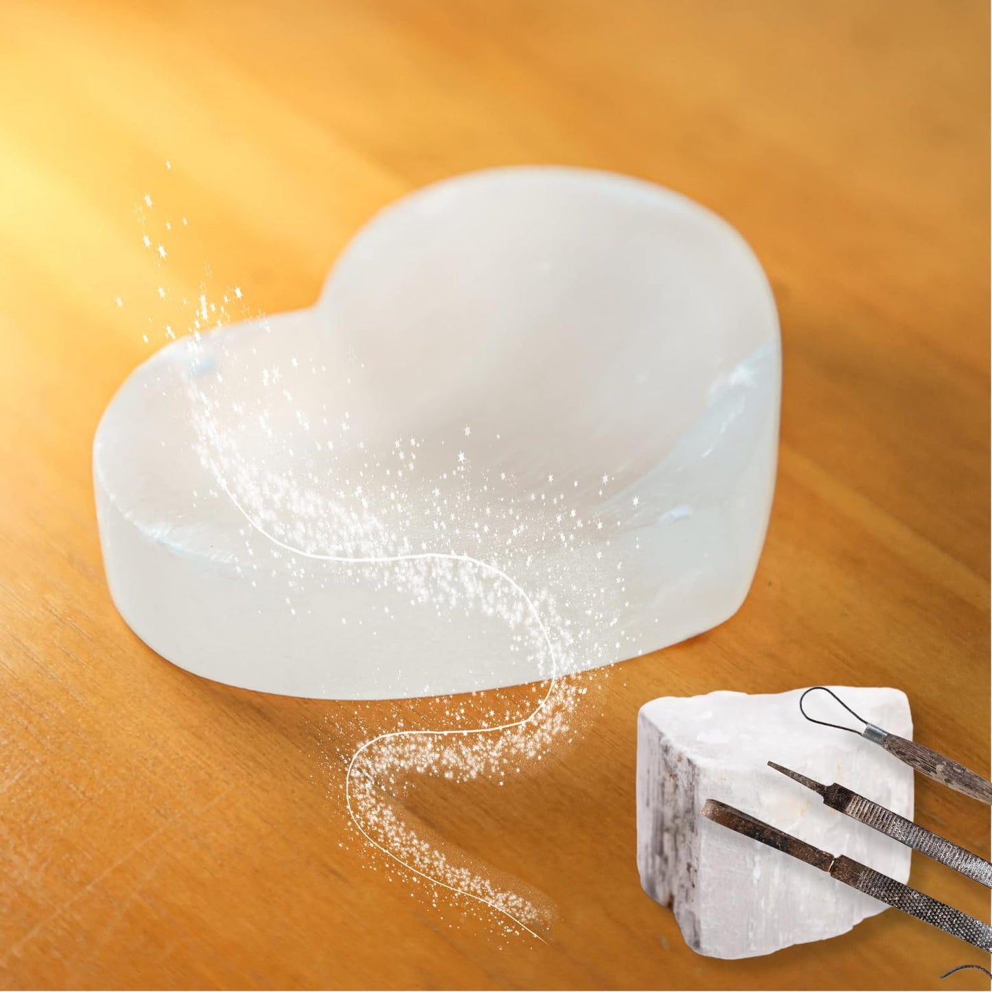 Halukakah Selenite Bowl from Moroccan - Portable Heart-Shaped Mini Plate 2.4"(6cm) for Charging and Cleansing Crystals & Healing Stones on the Go