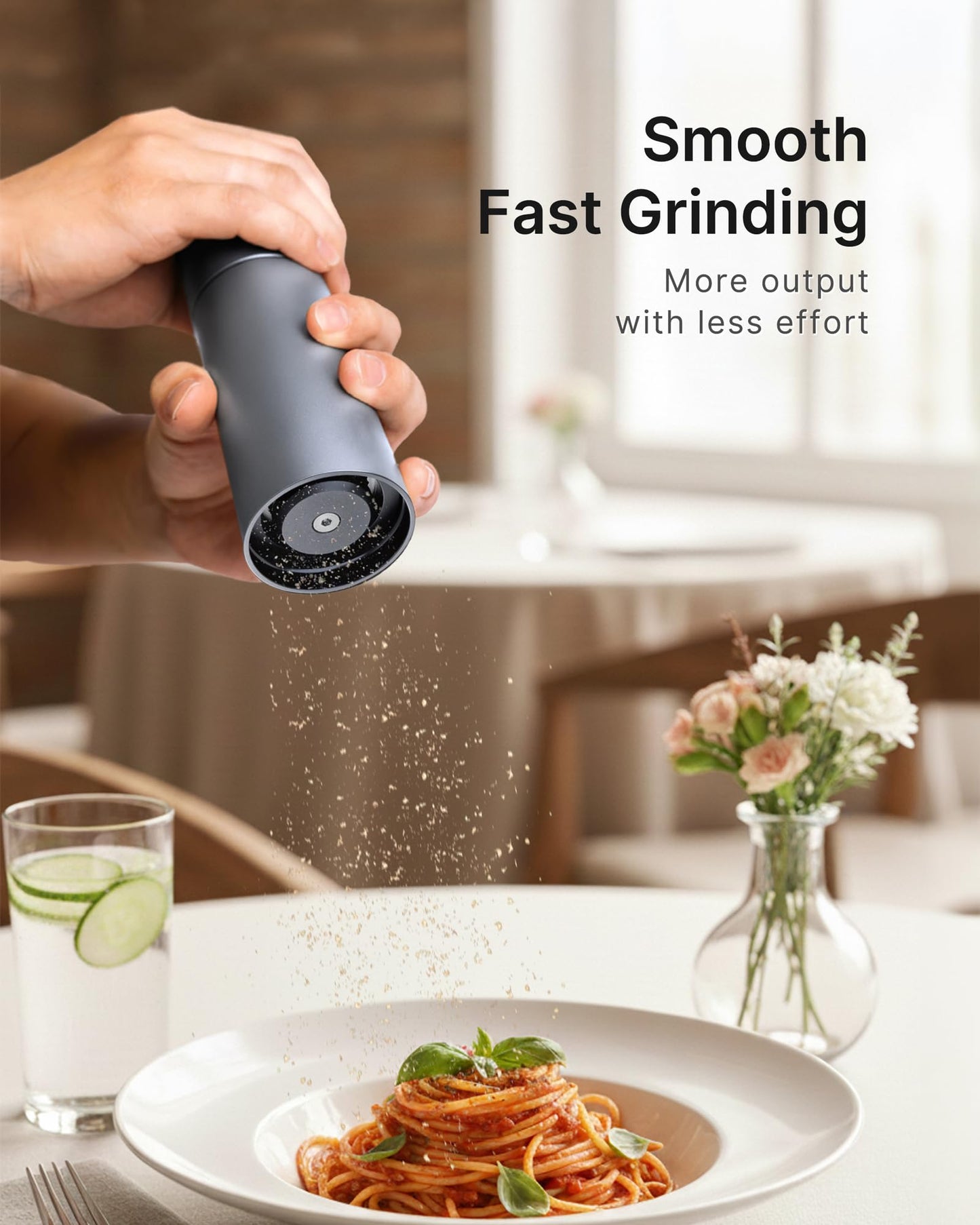 Manual Pepper Grinder with External Adjustment — All-Metal Pepper Mill with 1-Second Precision Grind Control, Smooth Fast Grinding, No-Mess Magnetic Base, Stainless Steel Burr (Deep Gray)