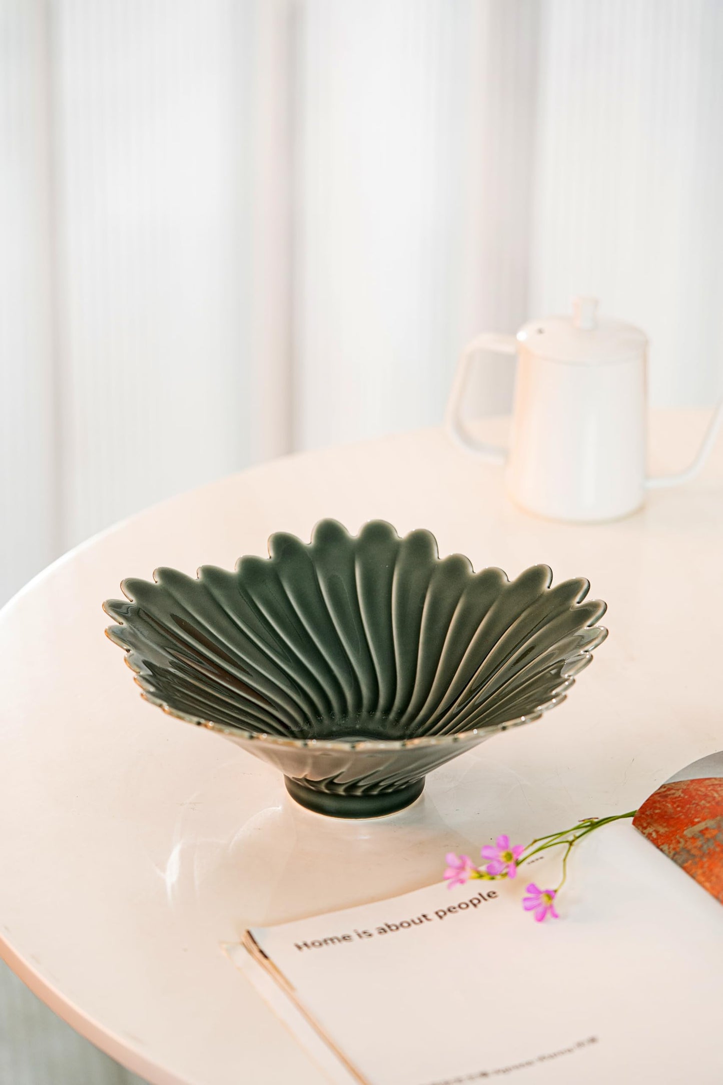Modern Fruit Bowl - 9" Ceramic, Green, Kitchen Counter Decorative Bowl
