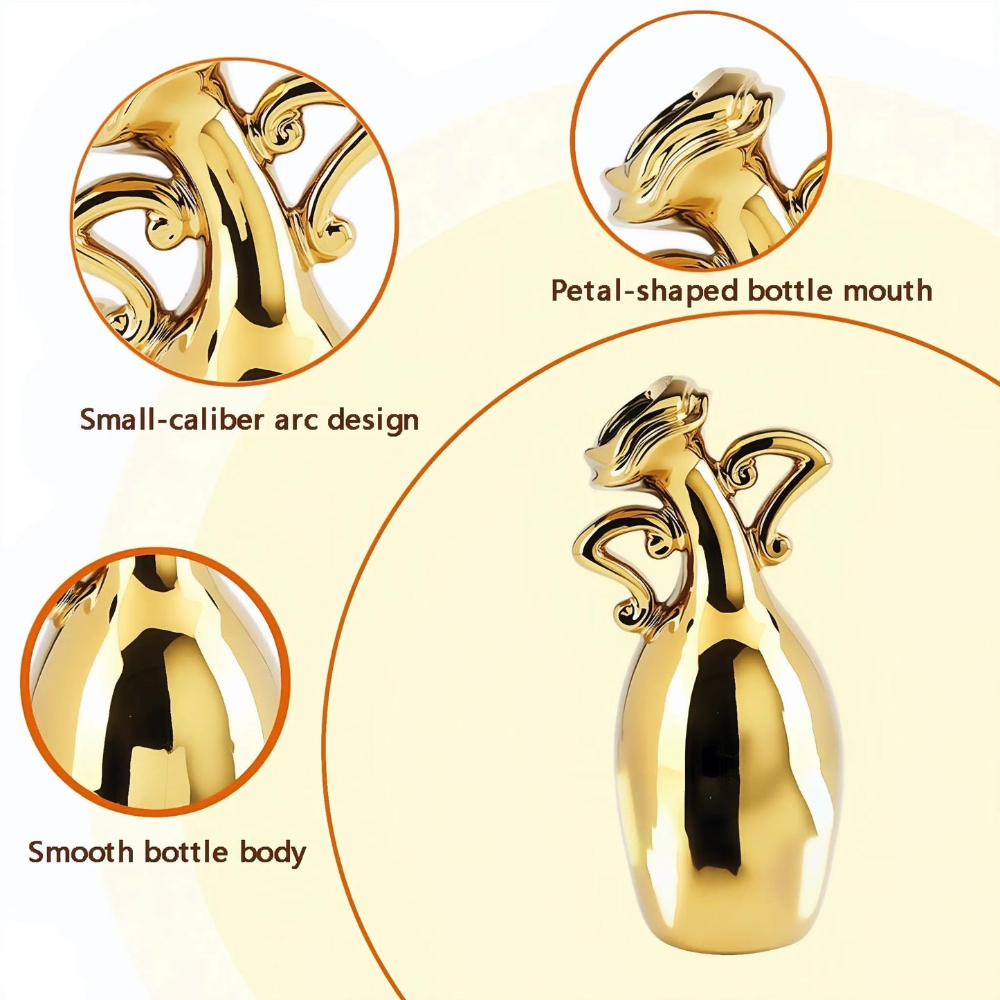 Golden Ceramic Small Necked Vase, A Novel and Cute Unique Shaped Vases, 7-Inch Modern Home Decoration Vase, Can Be Used As A Golden Home Decoration for Dining Tables, Bookcases and Desks