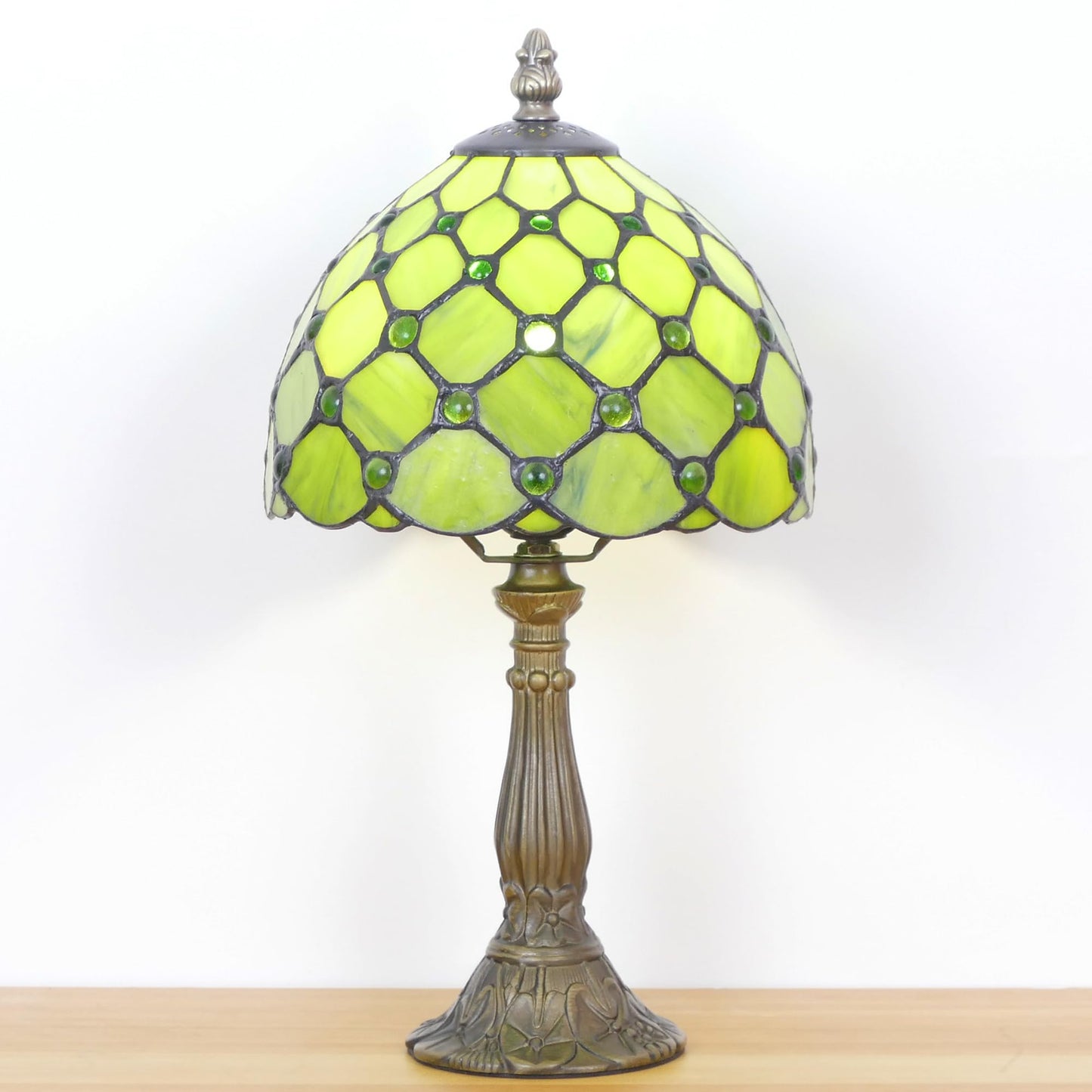 WFAYNTIFL Small Tiffany Lamp Green Yellow Pearl Style W8H14.5 Inch
