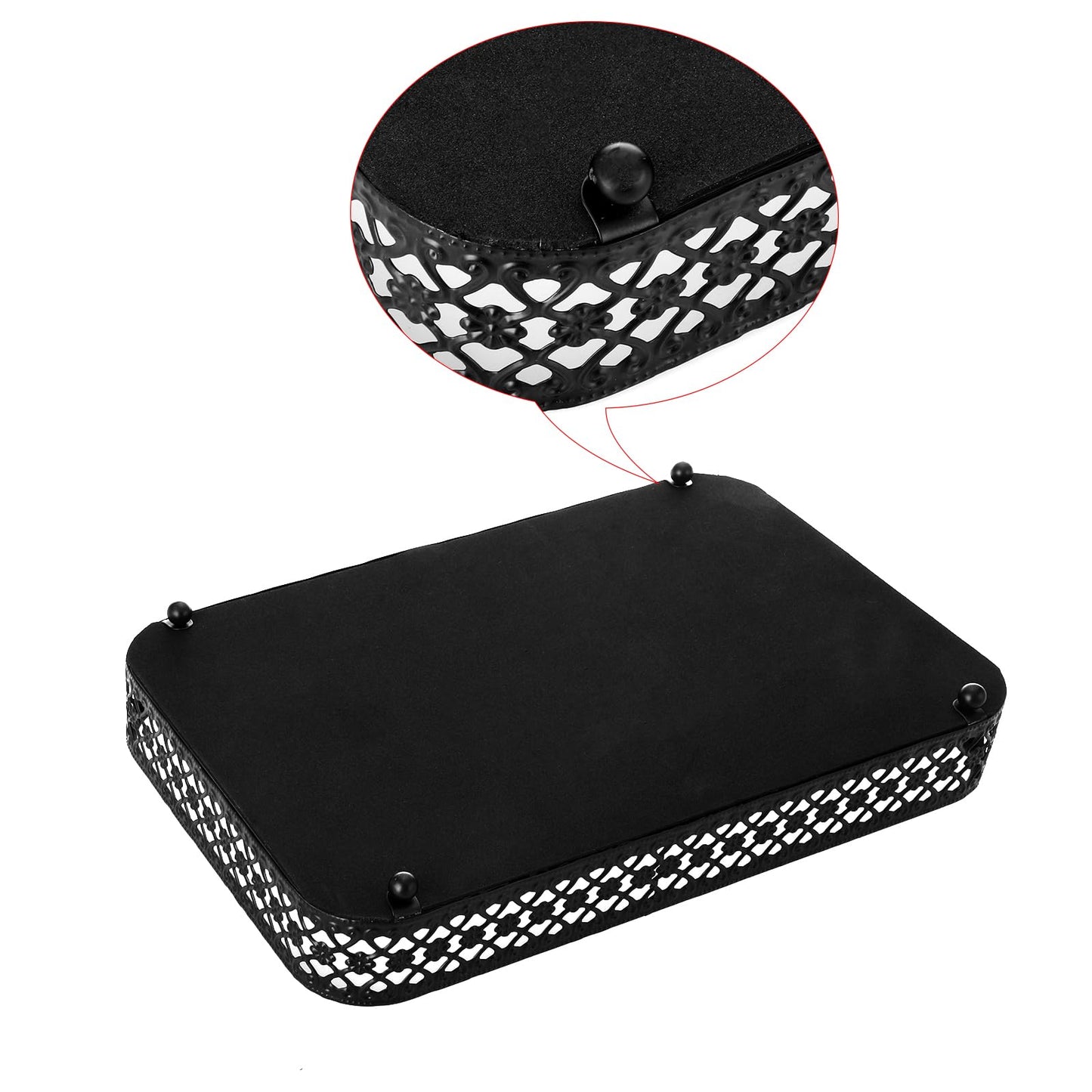 ELLDOO Black Perfume & Makeup Vanity Tray - Hollow-Carved Jewelry Storage, Glass & Metal Trinket Organizer for Dresser & Bathroom Countertop, Medium Size