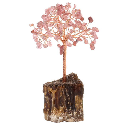 Rockcloud Handmade Strawberry Quartz Crystal Tree with Amber Calcite Base