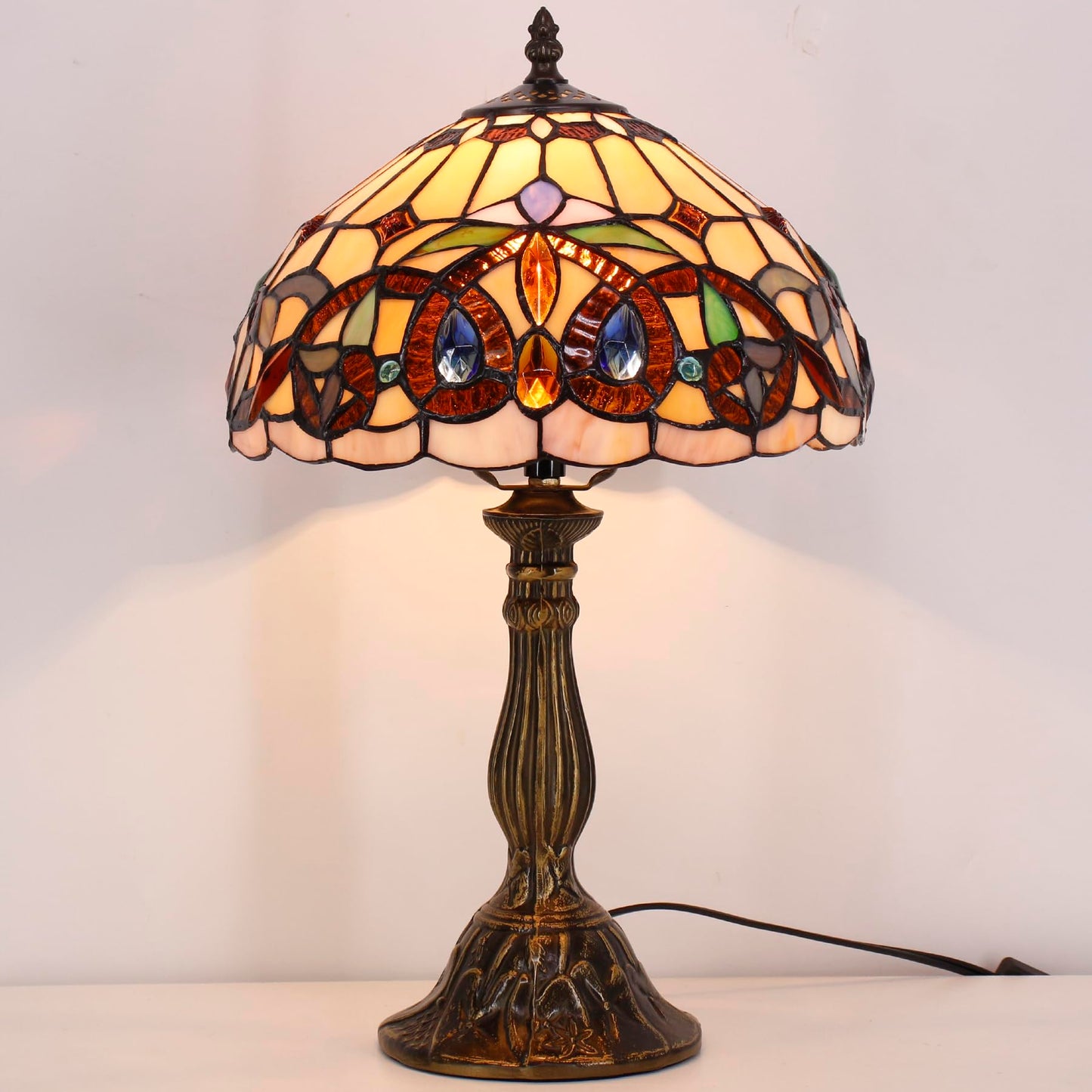 WERFACTORY Tiffany Style Table Lamp Stained Glass Serenity Victorian Lamp