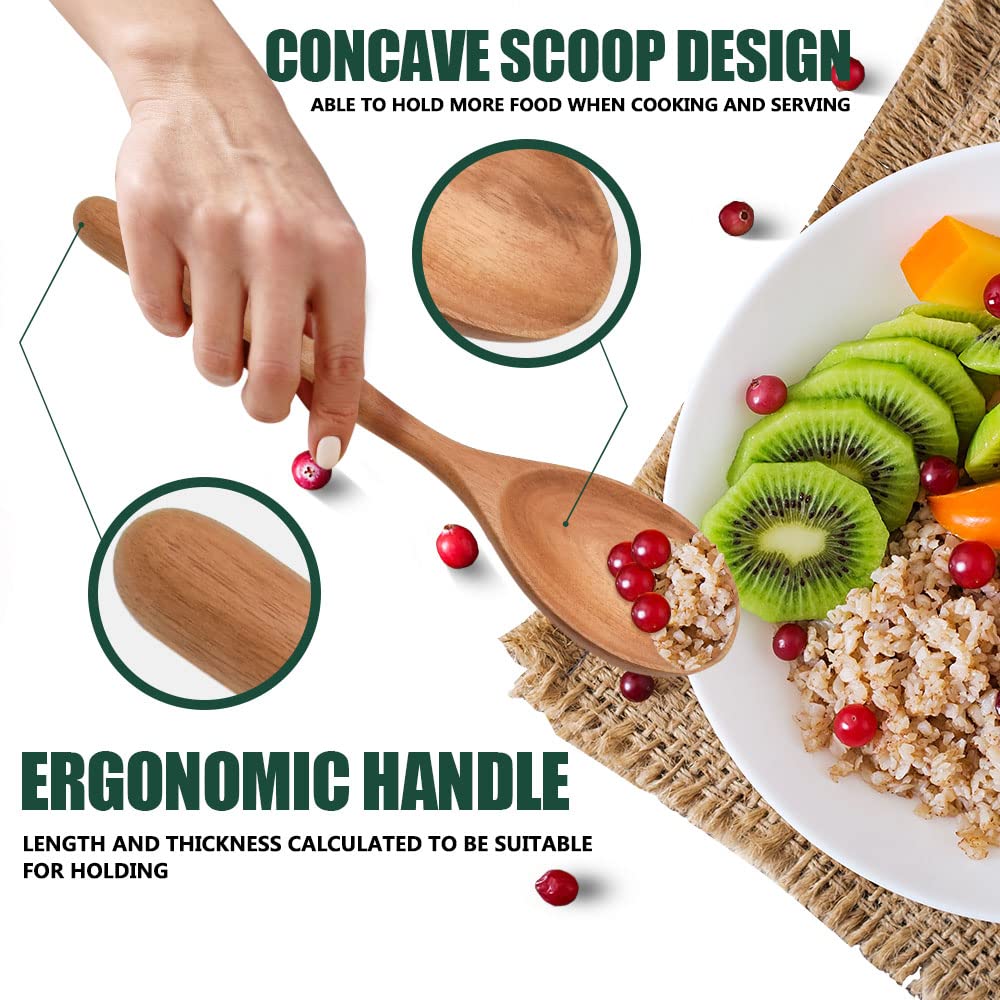 Wooden Spoons for Cooking, Wood Spoon Set of 2, Kitchen Serving Ladle Scoop Utensil, Heat Resistant Nonstick Cookware Server Spoon,Stirring Food, Mixing Salad, Easy to use