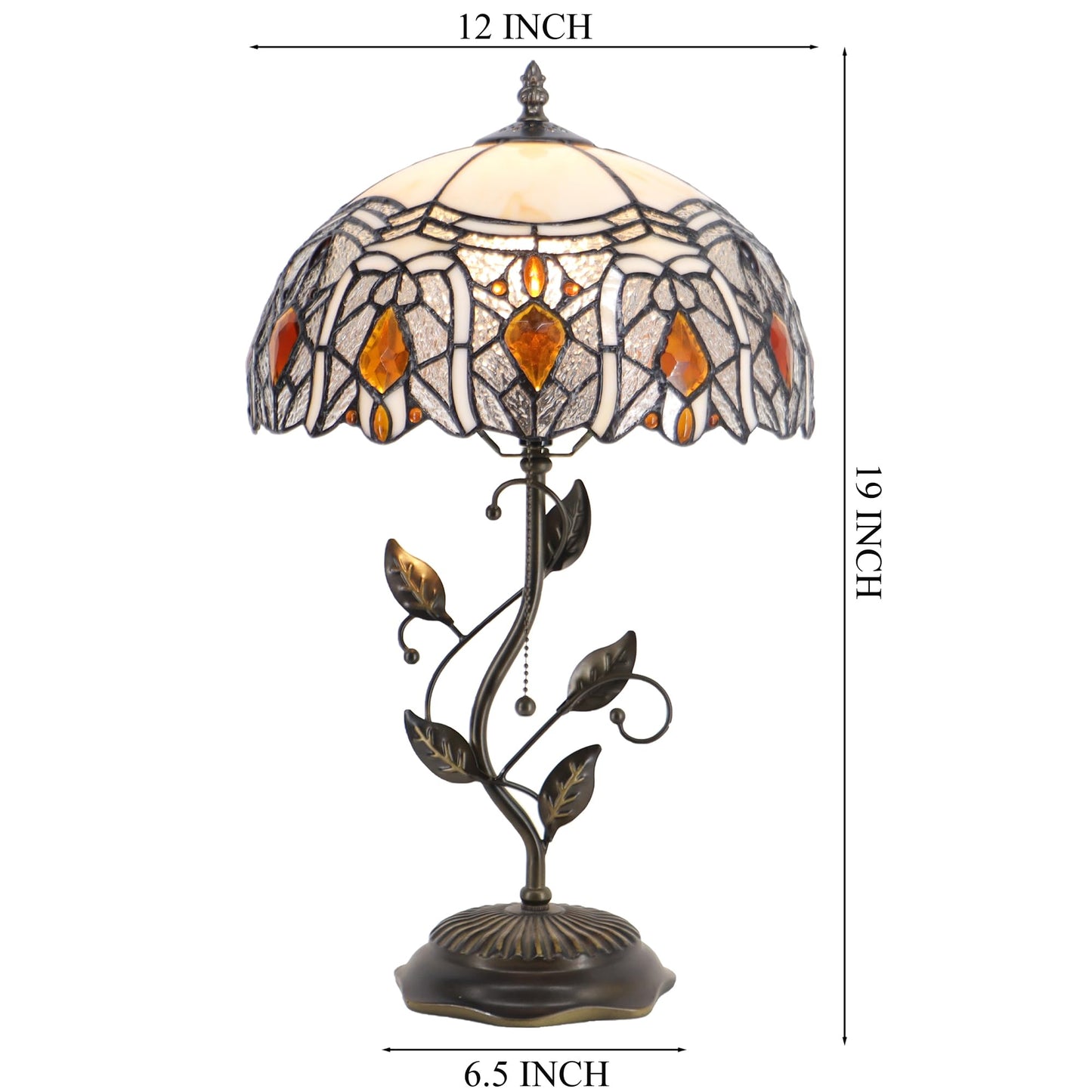HZYFFYU Tiffany Table Lamp Stained Glass Desk Lamp Metal Leaf Base Reading Light 12X19 Inch (Crystal Style)