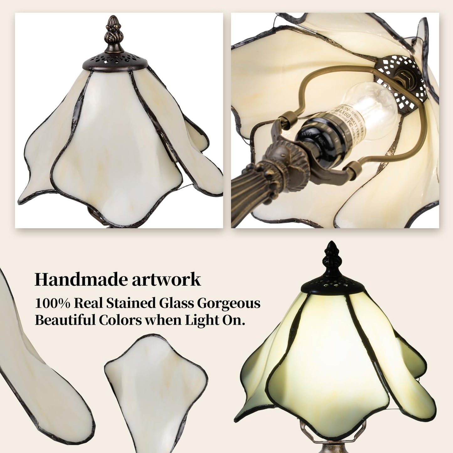 Nizrsky Tiffany Table Lamp,3 Color-Temperature Flowers Stained Glass Lamp,8 Inch Tiffany Style Lamp for Bedroom Living Room Home, Handcrafted Light, Included Bulb (Warm White)