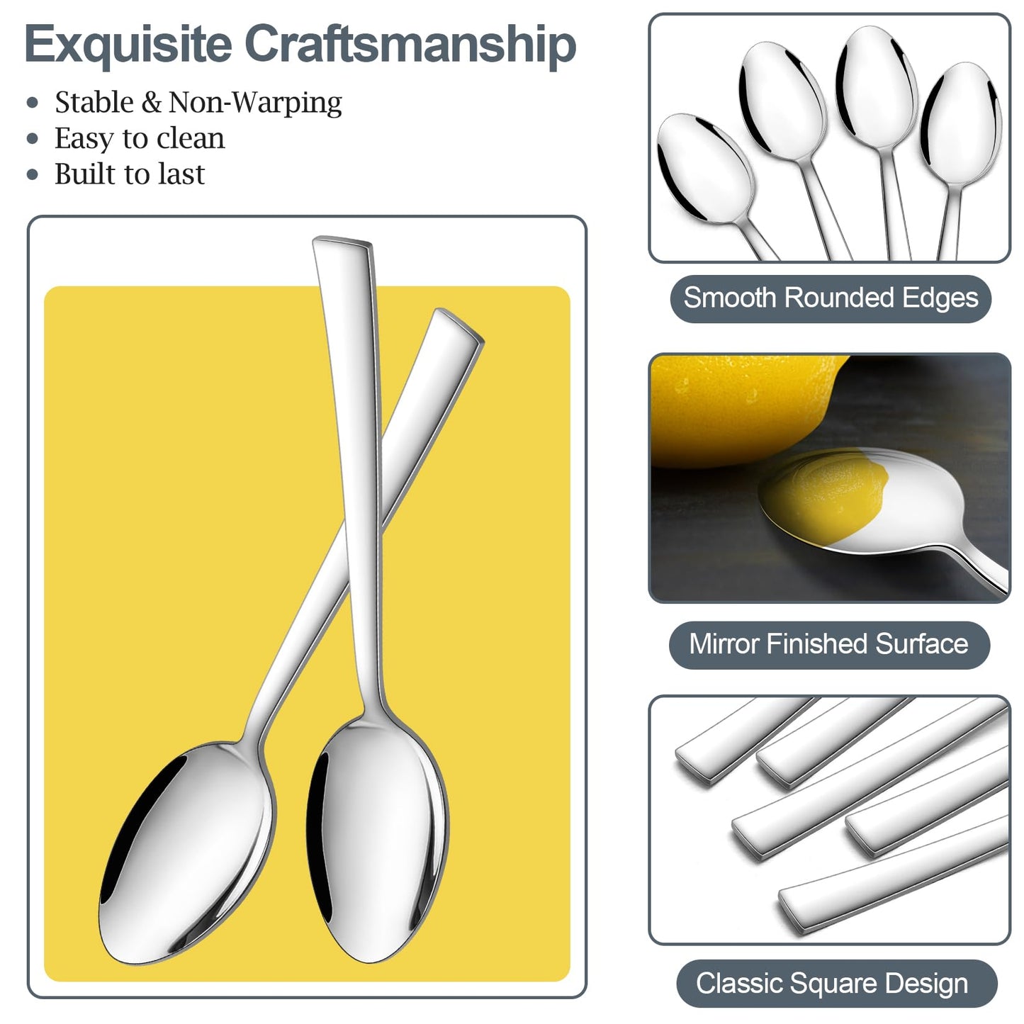 P&P CHEF Teaspoon Set (36 Pieces), 6.7" Stainless Steel Mini Tea Spoons, Premium Stirring Silverware, Kitchen Dessert Coffee Spoon Set, Mirror Finish & Dishwasher Safe
