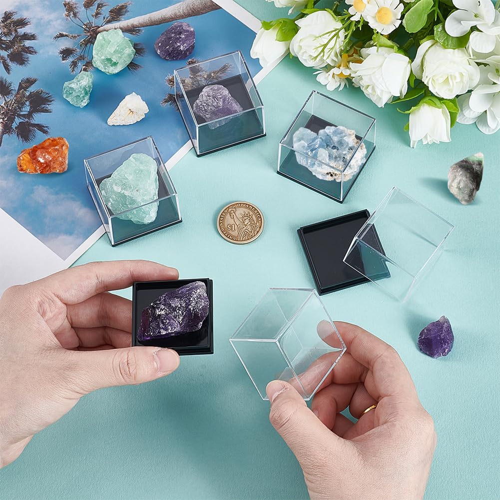 BENECREAT 12 Pcs Mineral Sample Case, 1.65x1.65x1.28 Inch Clear Display Case, Cube Display Box for Storage Jewelry Storage Container Home Countertop