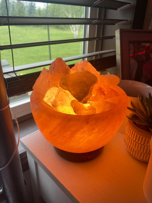 NatureBoost Himalayan Pink Salt Lamp Bowl with Chunks (BowlChunks) – Includes Dimmer Switch & 2 Bulbs, Unique Gift Idea