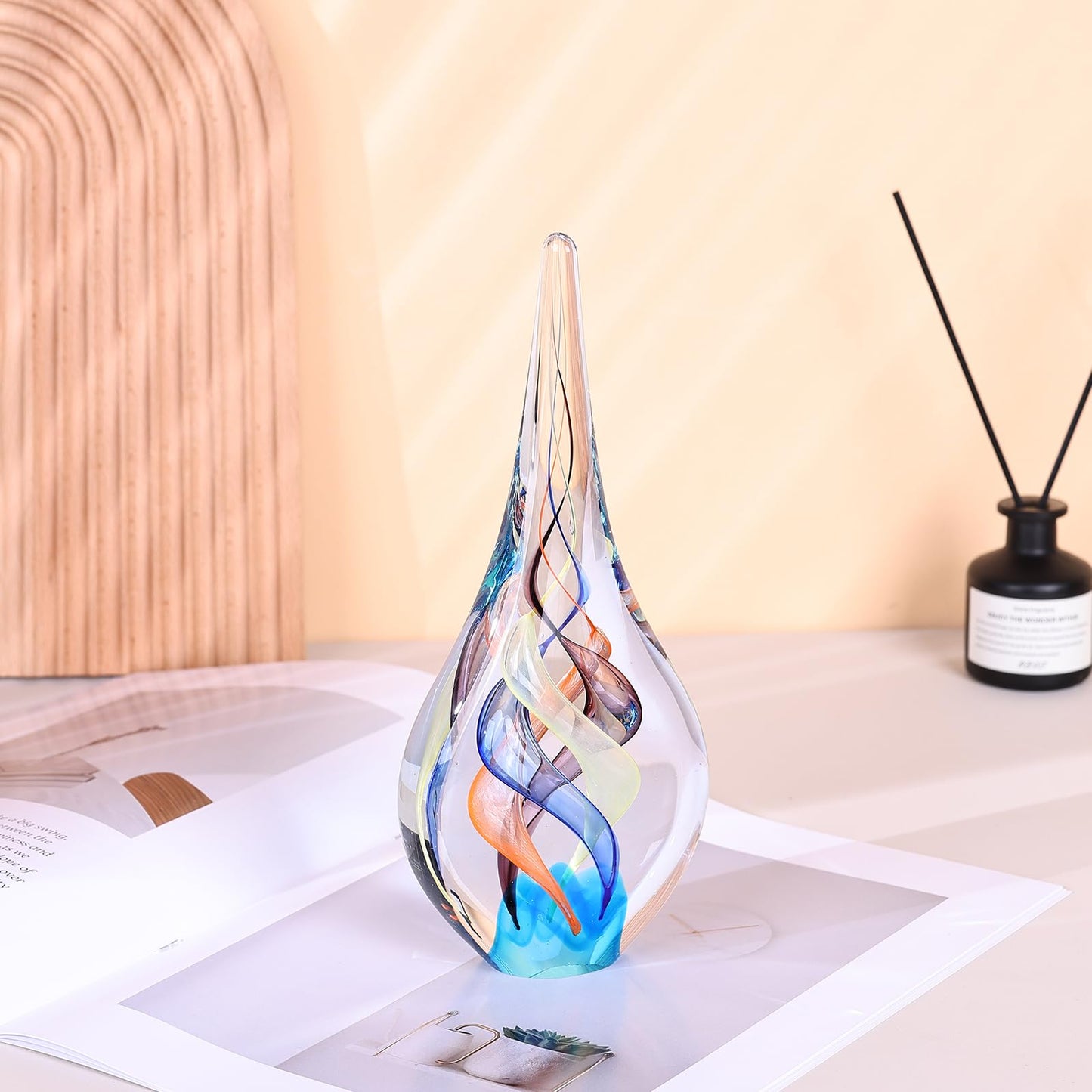 Hand Blown Glass Sculpture, Unique Mediterranean Style Decor, Glass Figurine with Crystal-Like Finish, Decorative Paperweights for Office Desk, Living Room, Bedroom, Cabinets (Red, Blue and Yellow)