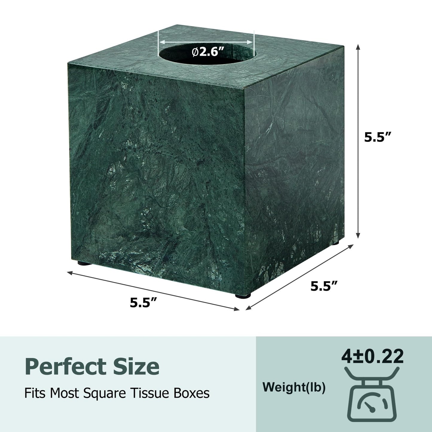 Real Natural Marble Tissue Box Cover, 5.5 Inch Square Marble Tissue Box Holder with Open Bottom, Heavy Stone Decorative Organizer for Bathroom Vanity, Kitchen Countertop, Luxury Home Décor