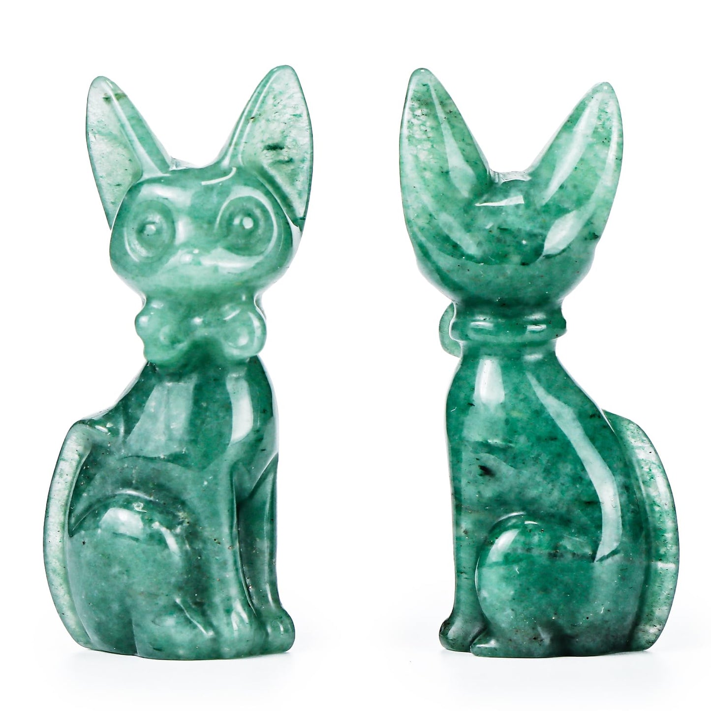 SMQ 2.5" Crystal Cartoon Cat Statue, Natural Green Aventurine Carved