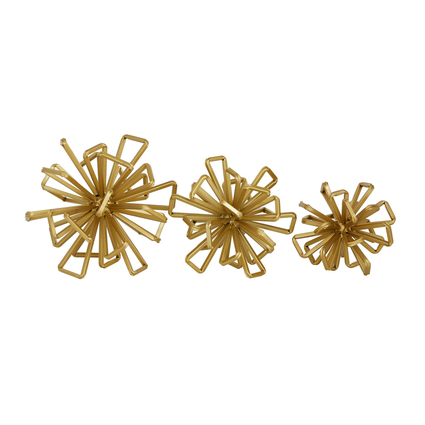 Deco 79 Metal Geometric Decorative Sculpture Wire Rod Orb Home Decor Statues, Set of 3 Accent Figurines 8", 7", 6"W, Gold