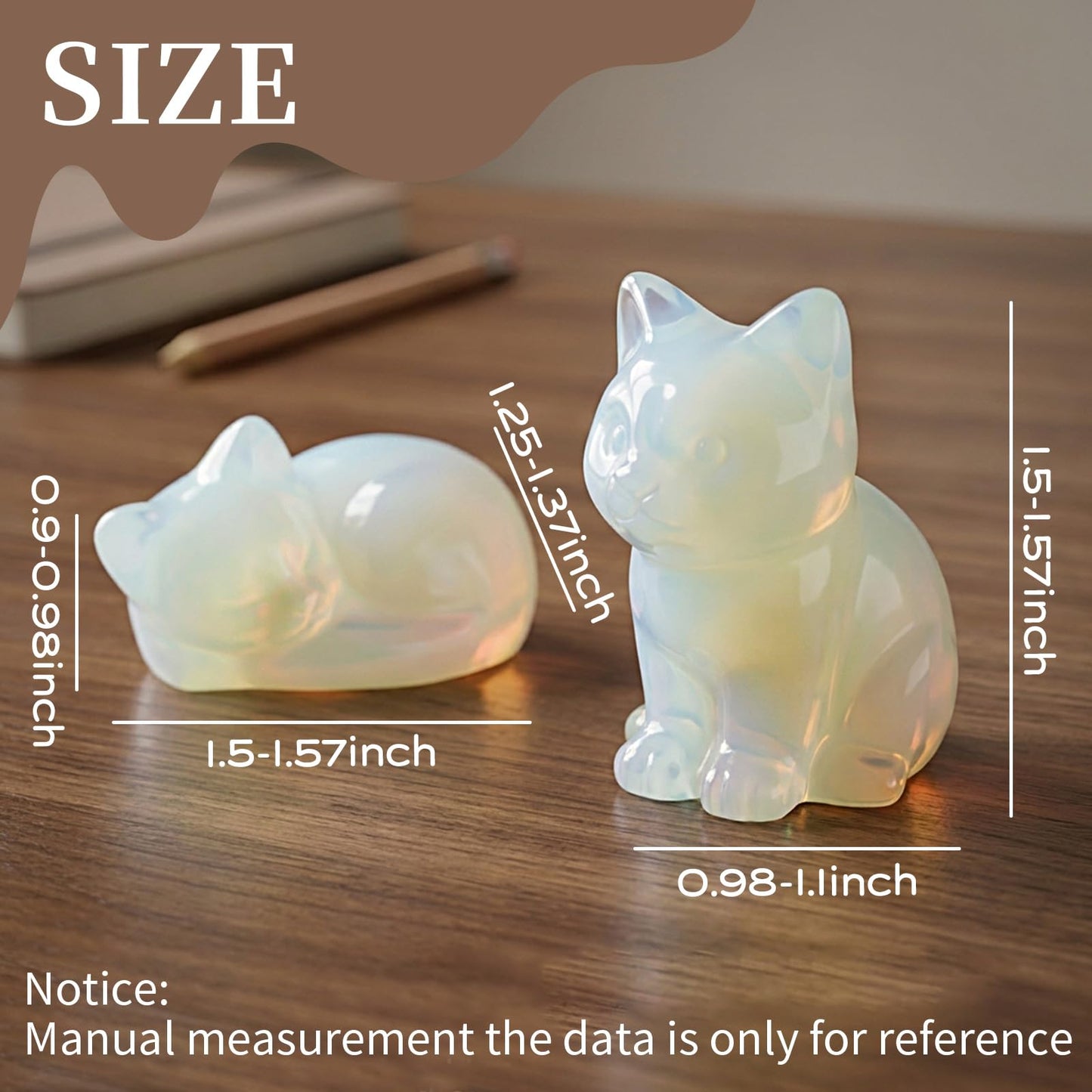 LIDSCURA 2 PCS Blue Opal Moonstone Cat Figurines Set, Sitting & Lying Crystal Cat Statues, Natural Stone Home Office Desk Decor, Gift for Cat Lovers (Includes Gift Box)