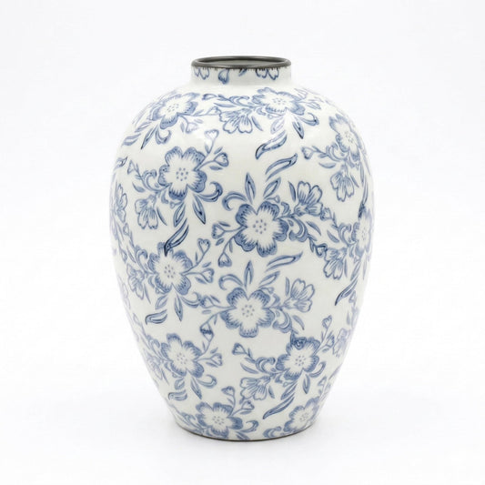 Ceramic Flower Vase, Vintage Ice Crackle Glaze Porcelain Vase for Flower Arrangement, Chinoiserie Style Rustic Farmhouse Vase for Home Table Bookshelf Kitchen Living Room Balcony, 10.5 Inch WhiteBlue