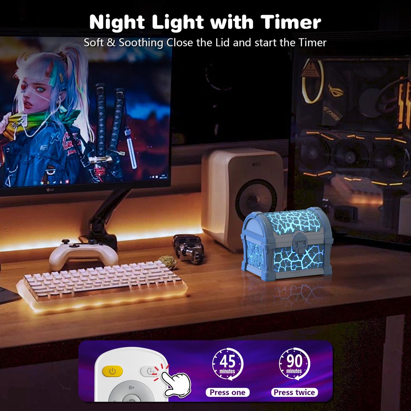 Northern Light Galaxy Projector Treasure Chest Projection – Aurora Projectior with White Noise and Bluetooth Speaker, Night Light Boy Room Decor, Gift for Kids Teen (Blue)