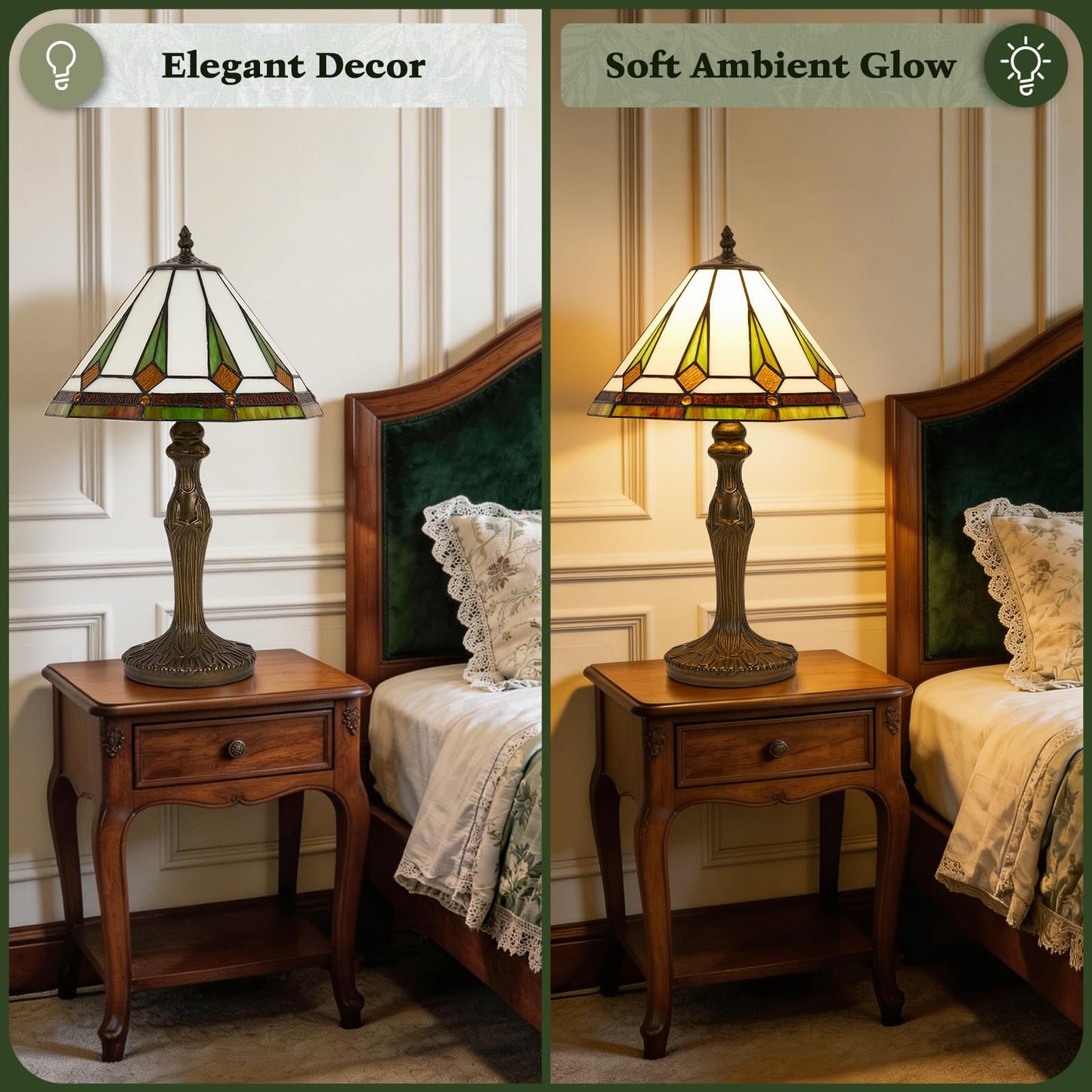 Drqvonth Tiffany Table Lamp, 12 Inch Mission Stained Glass Desk Lamp