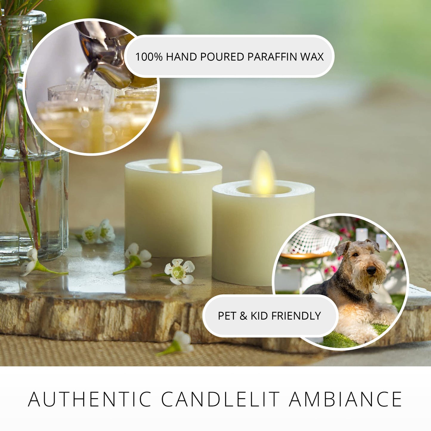 Luminara Moving Flame LED Flameless Real Wax Tealights (1.7" x 2.2") Unscented Real Wax Remote Ready Battery Operated LED Flameless Tea Light - Ivory (2-Pack)