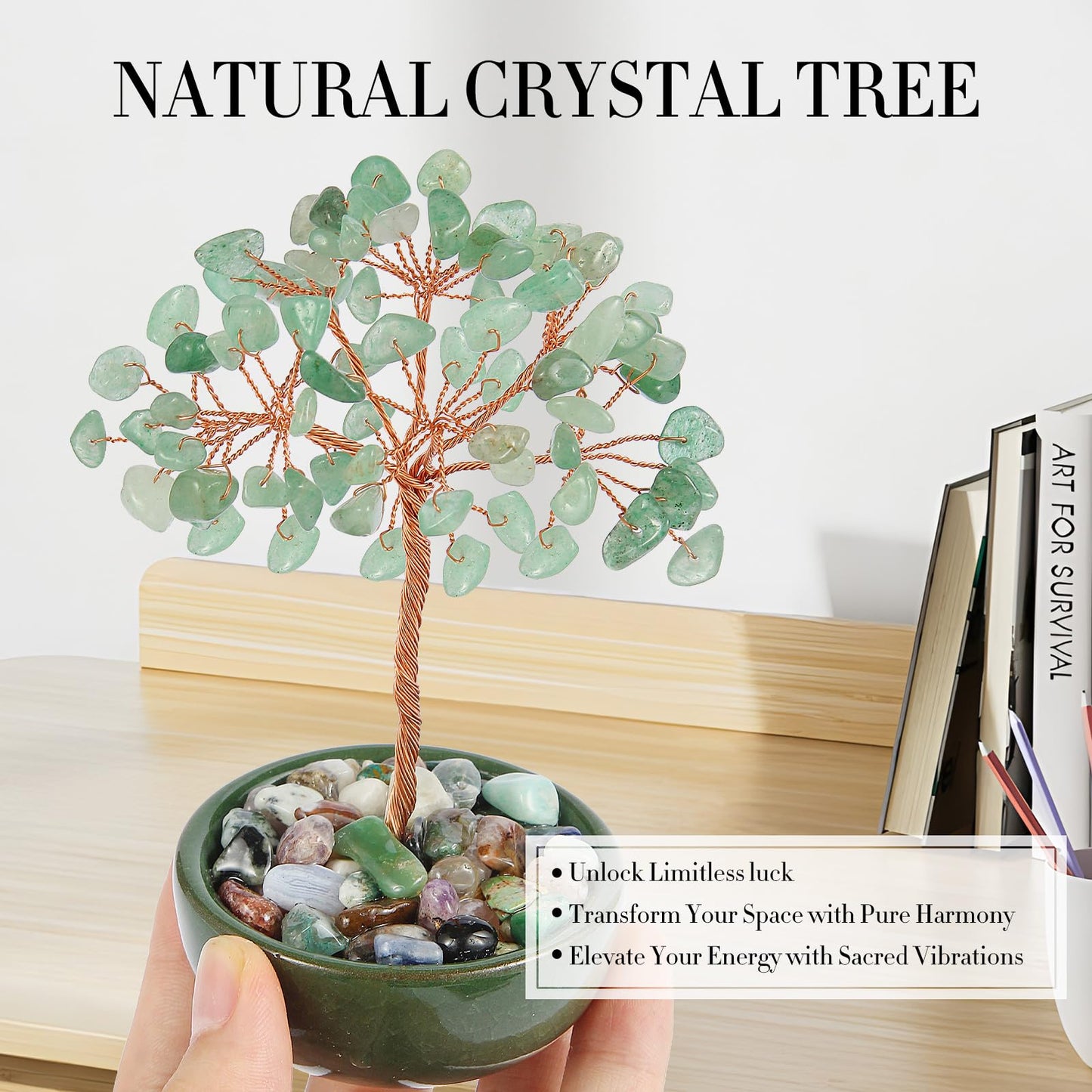 Green Aventurine Crystal Tree with Ceramic Base,Natural Gemstone Feng Shui Money Tree for Wealth,Good Luck & Positive Energy,Handmade 5 Inch Healing Abundance Bonsai for Home Office Decor