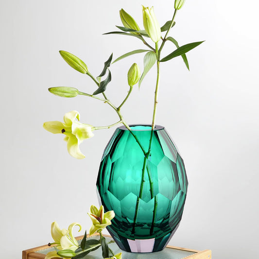 Glass Art vase,Unique Transparent vase,Modern Flower vases for Living Room,Wedding,Dining Table,Office Center Table Display Blue vases