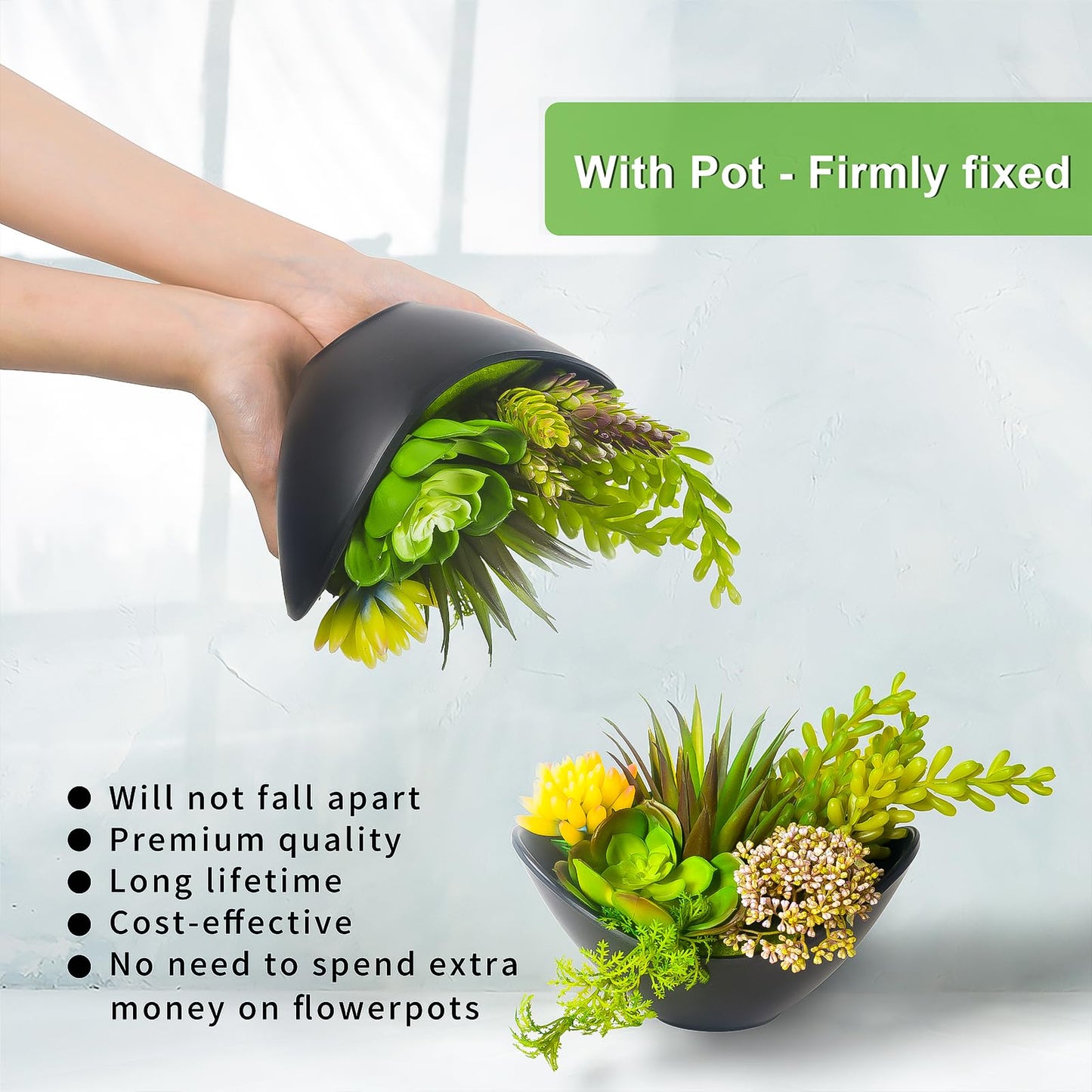Luxsego Artificial Succulents Plants, Fake Potted Plants - 7.2 Inch Faux Succulents, Artificial Plants & Greenery for Hone Garden, Table Desk Shelves, Bathroom, Office Decorations(1 Pot)
